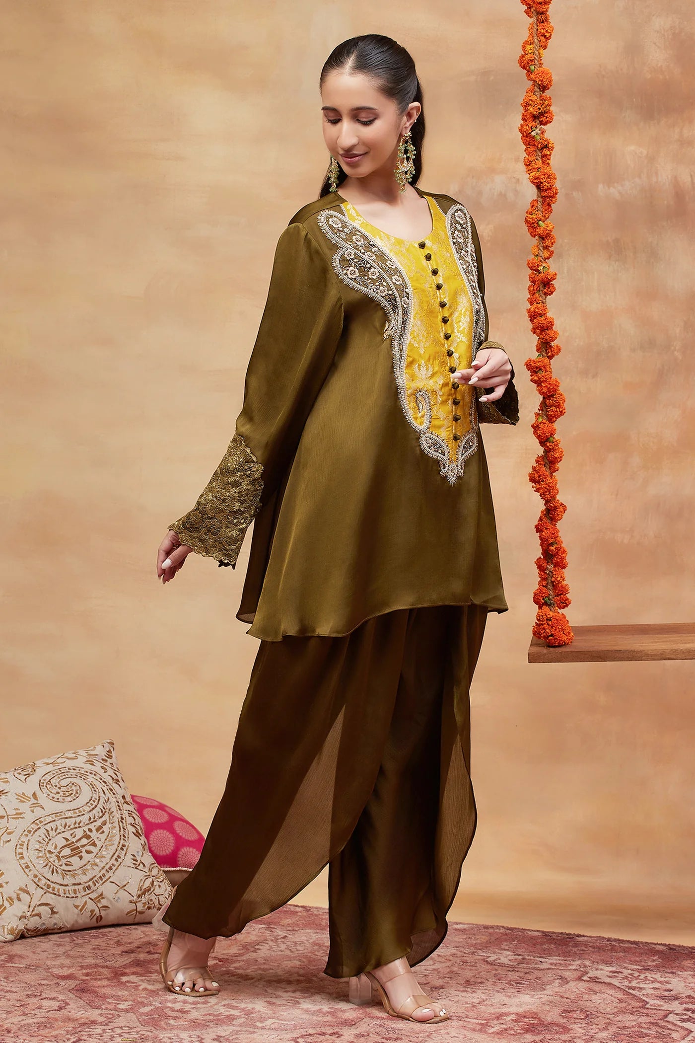 Rewa Harit Hand Embroidered Banarasi Dhoti Set