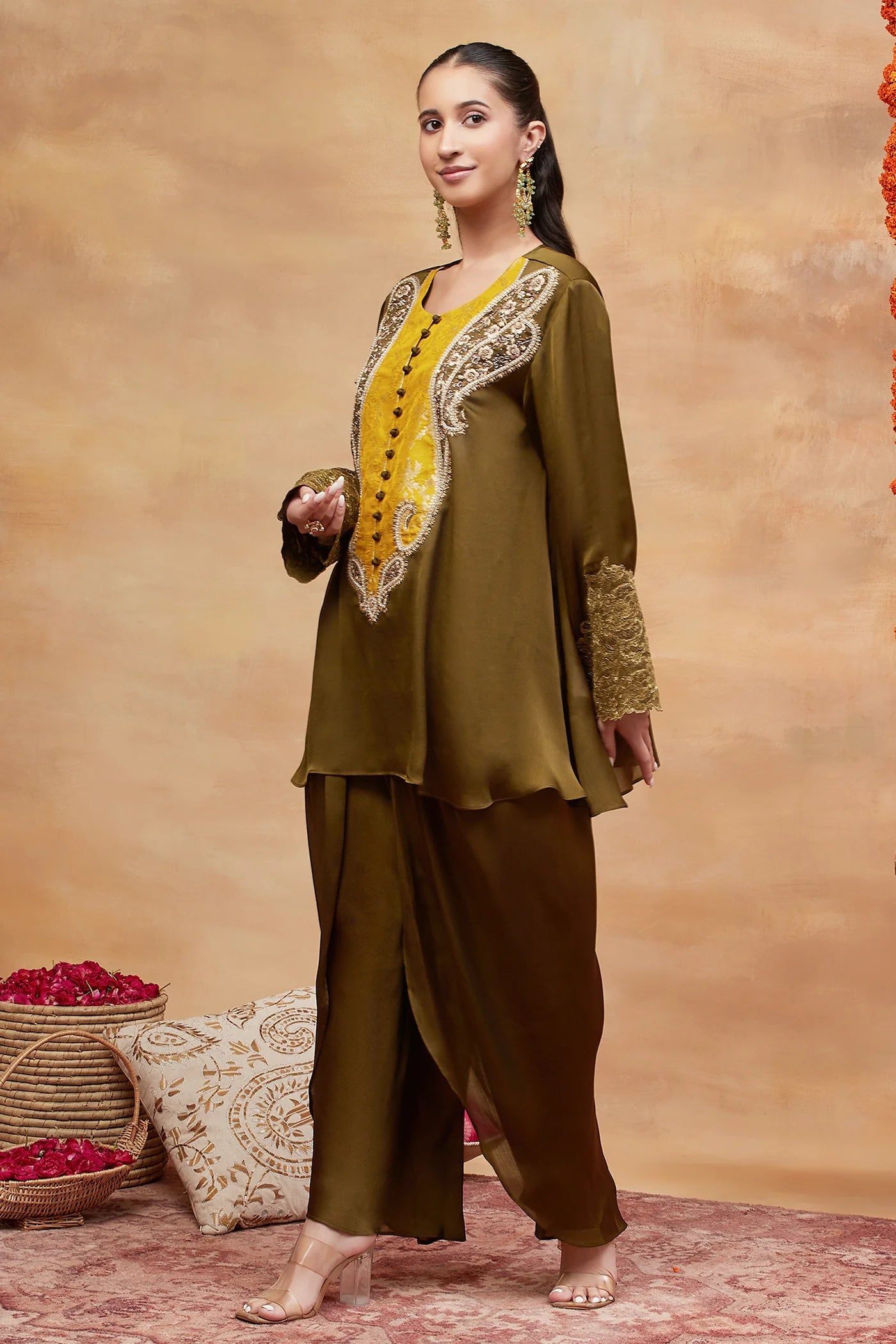 Rewa Harit Hand Embroidered Banarasi Dhoti Set