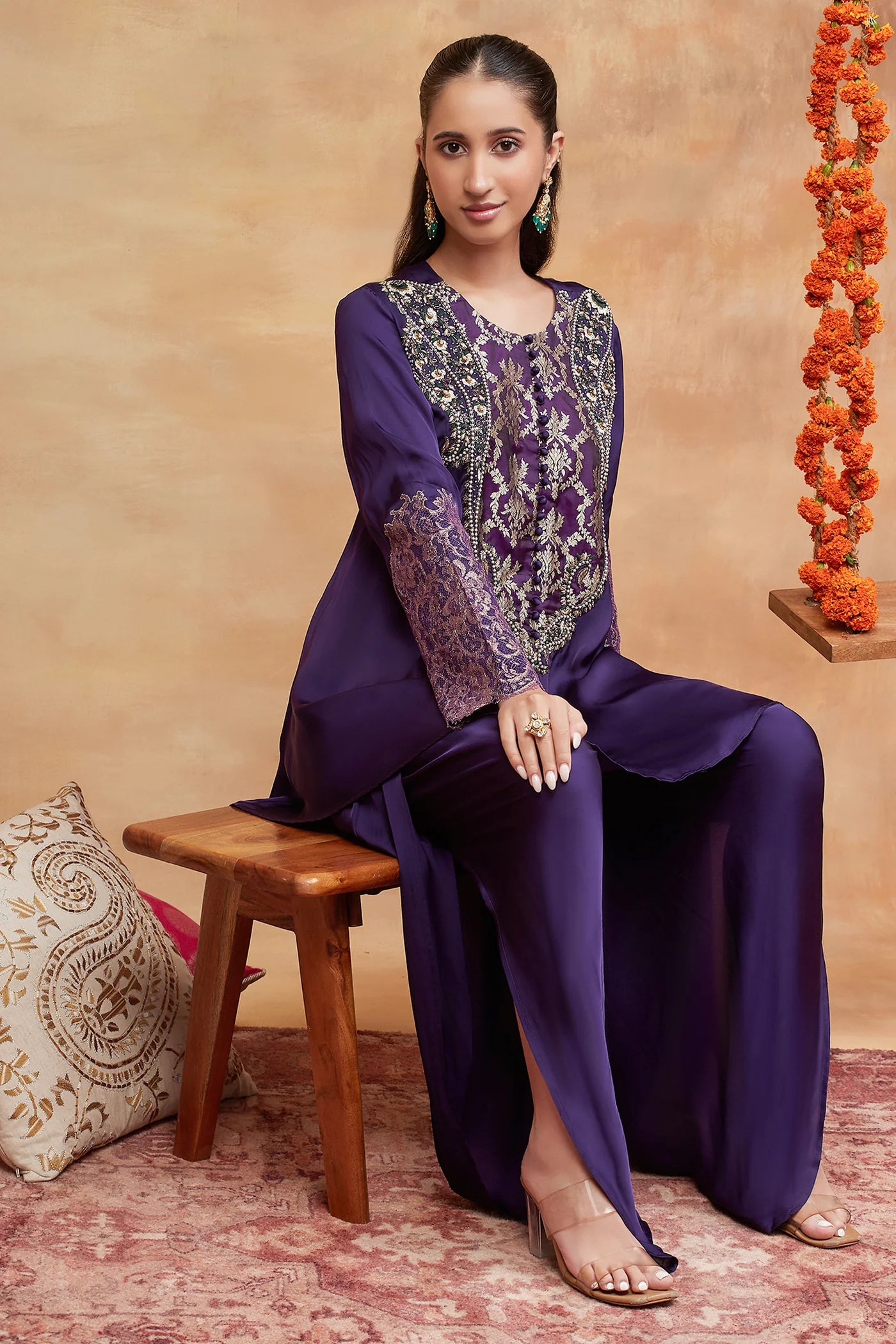 Rewa Jamuni Hand Embroidered Banarasi Dhoti set