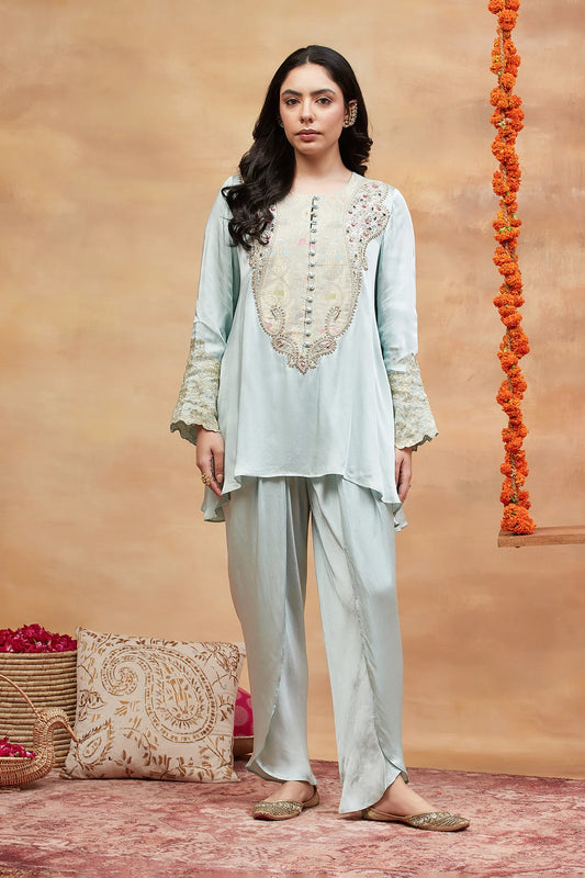 Rewa Neel Hand Embroidered Banarasi Dhoti Set
