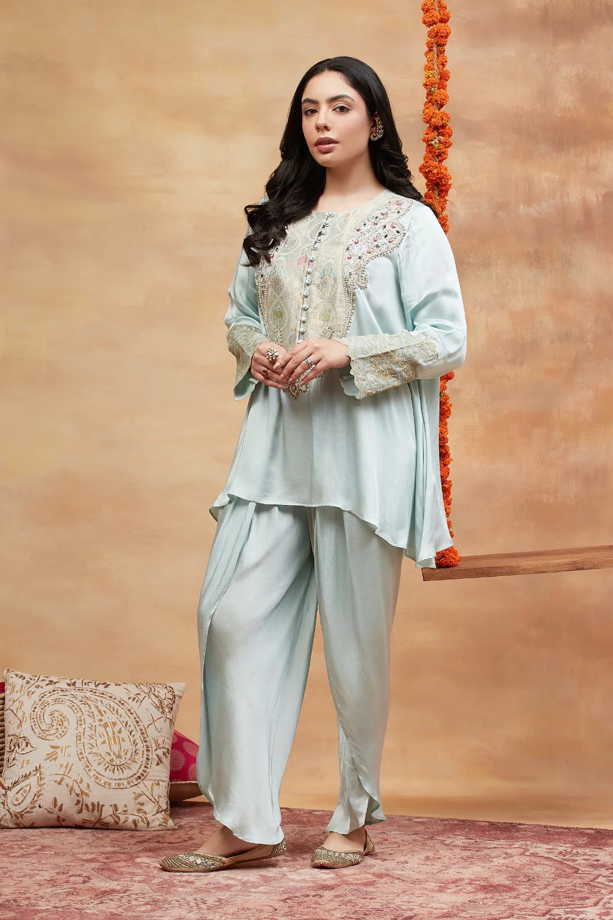 Rewa Neel Hand Embroidered Banarasi Dhoti Set