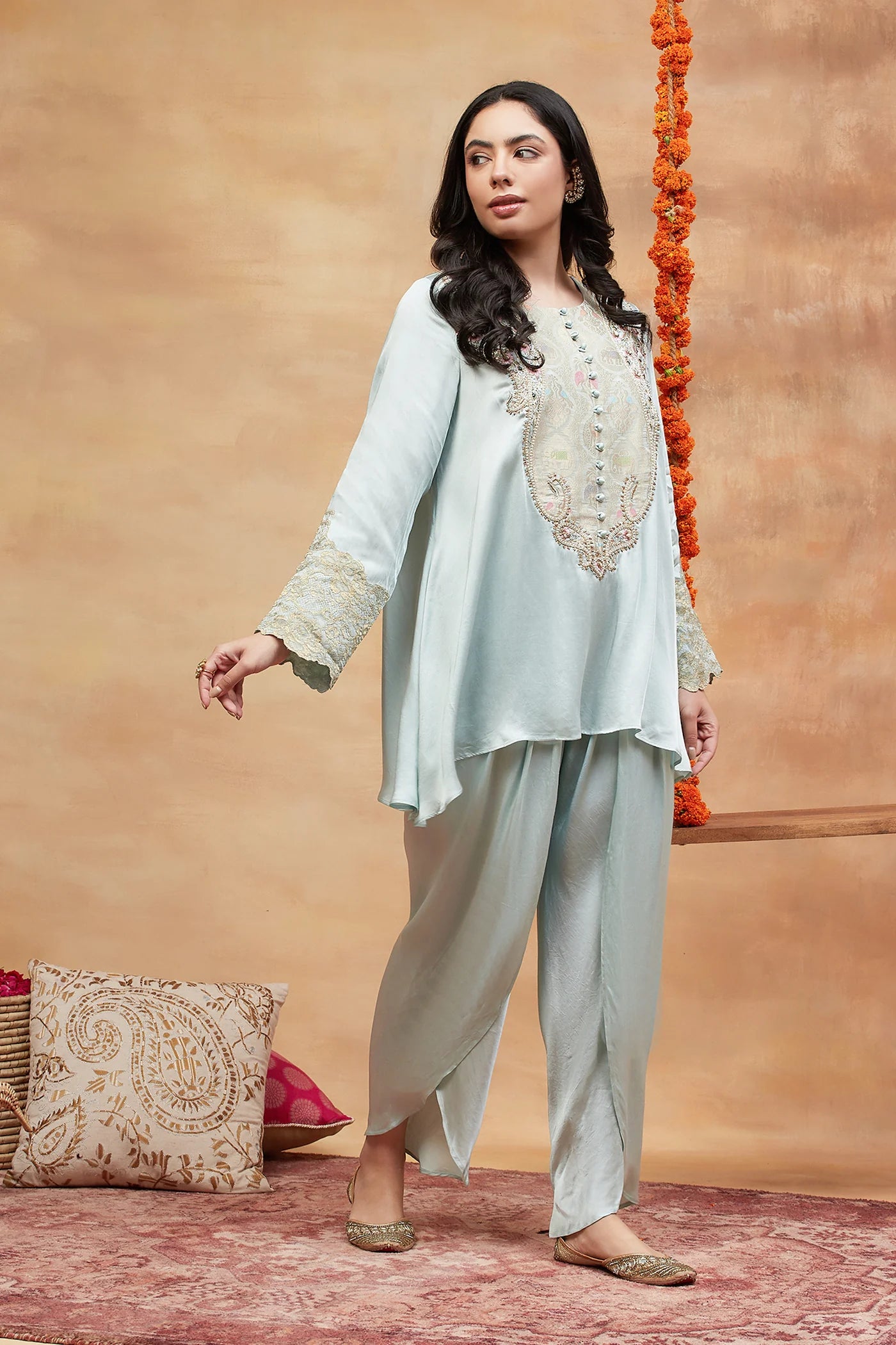 Rewa Neel Hand Embroidered Banarasi Dhoti Set