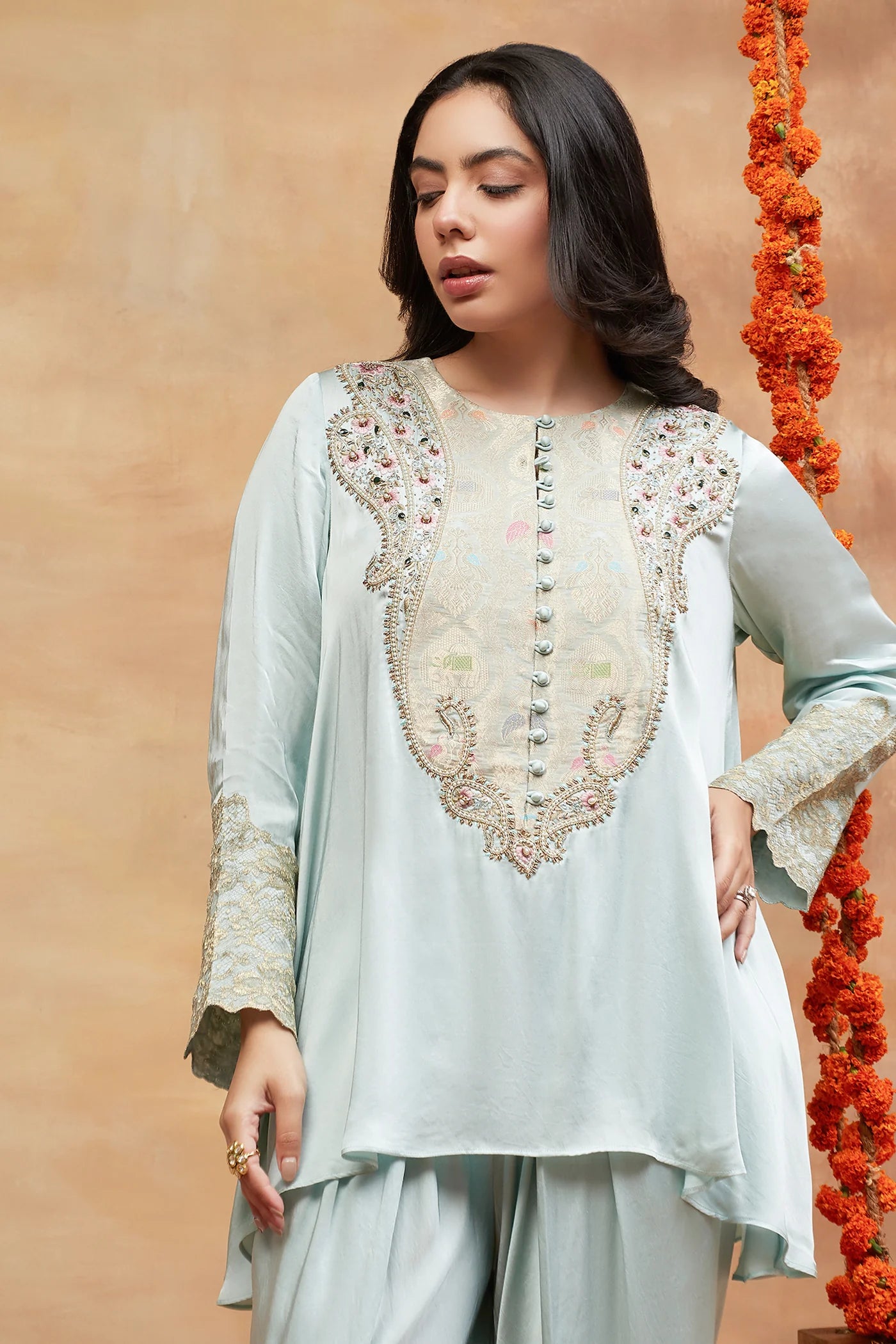 Rewa Neel Hand Embroidered Banarasi Dhoti Set