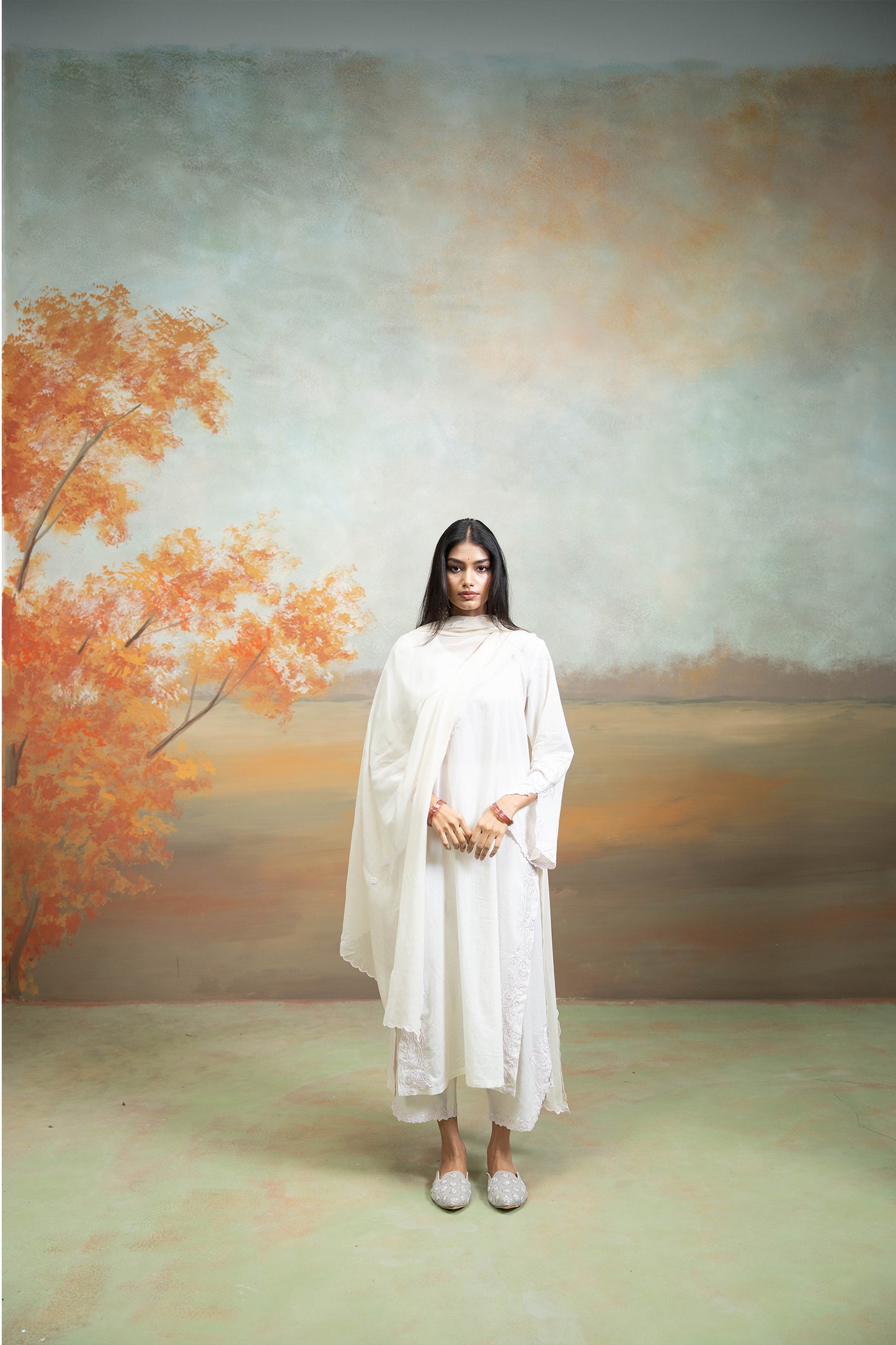 White Embroidered Slit Kurta Set