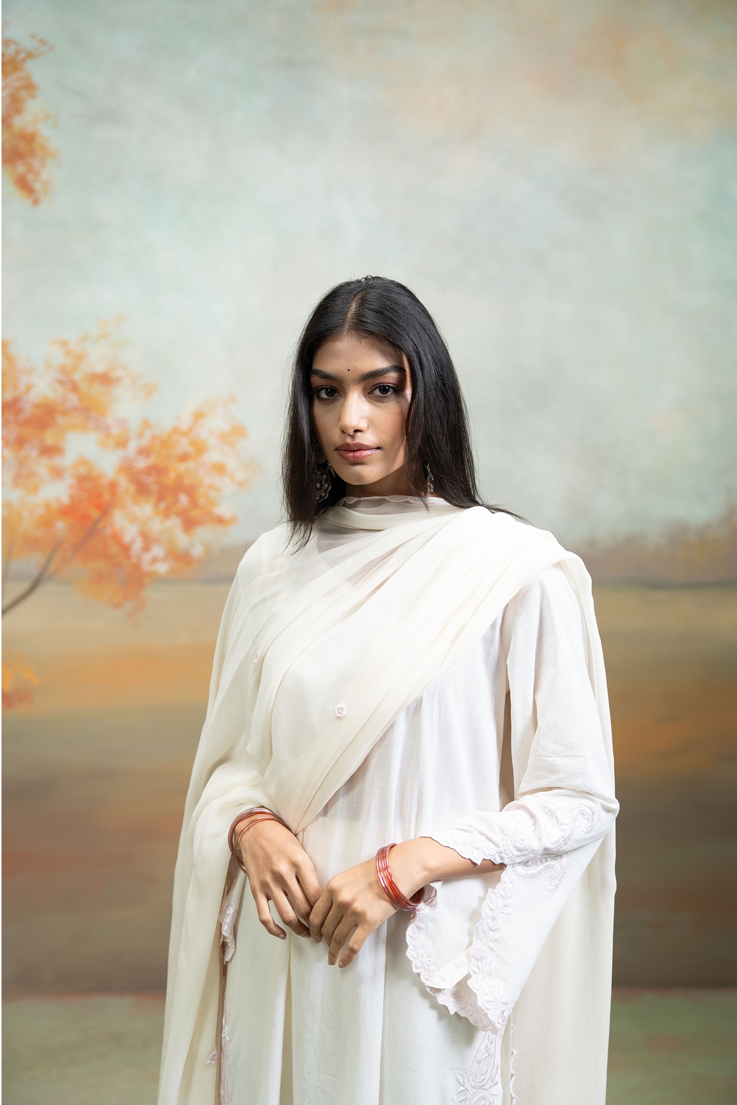 White Embroidered Slit Kurta Set