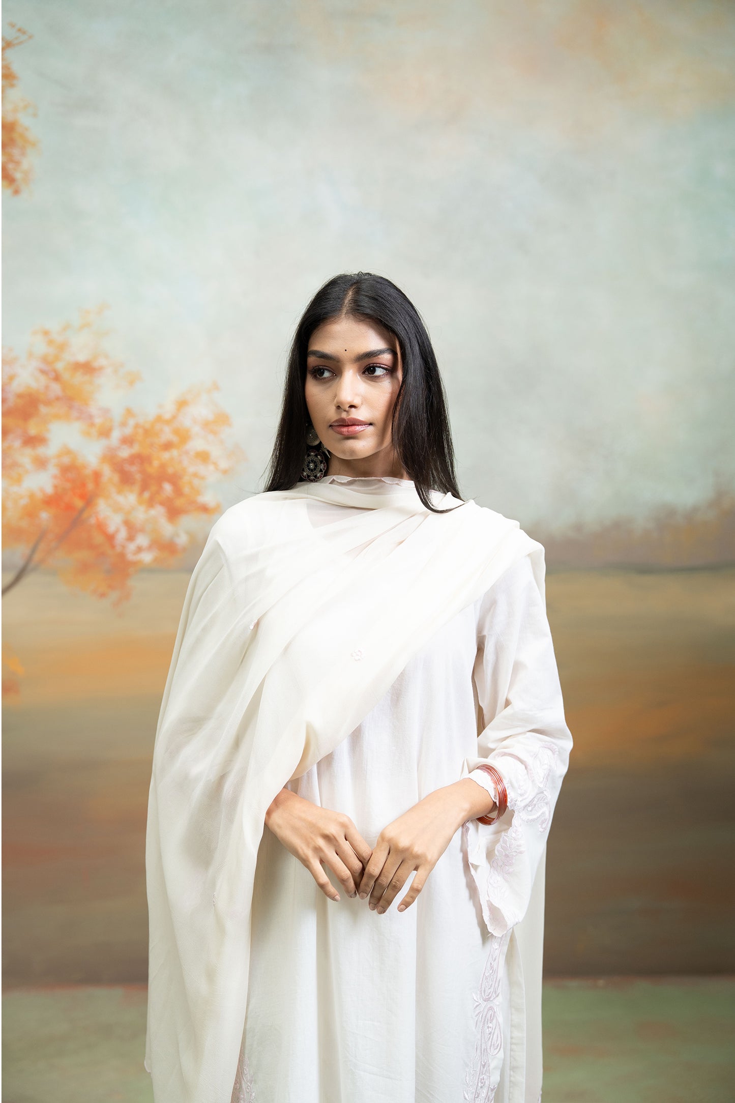 White Embroidered Slit Kurta Set
