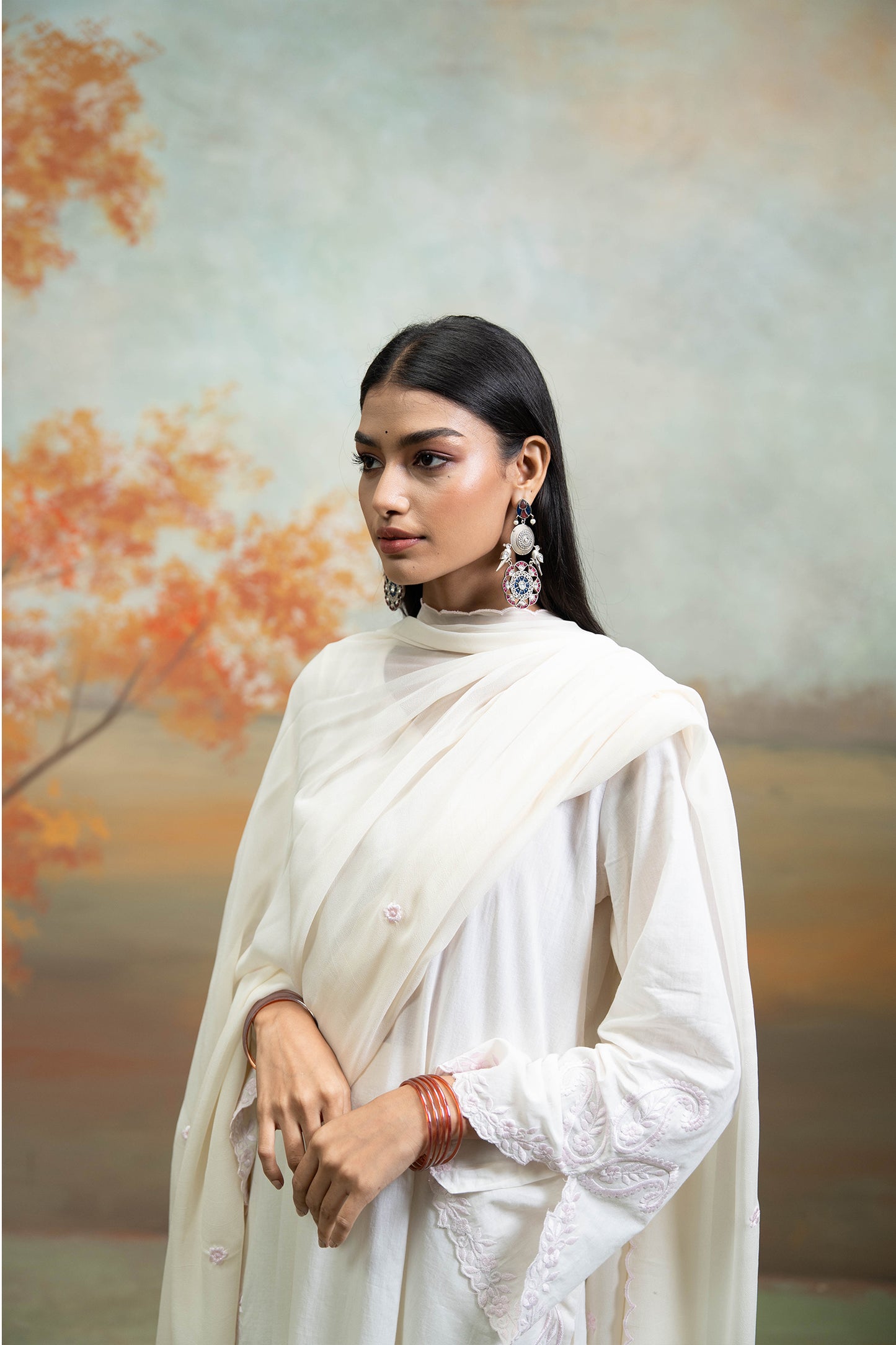 White Embroidered Slit Kurta Set