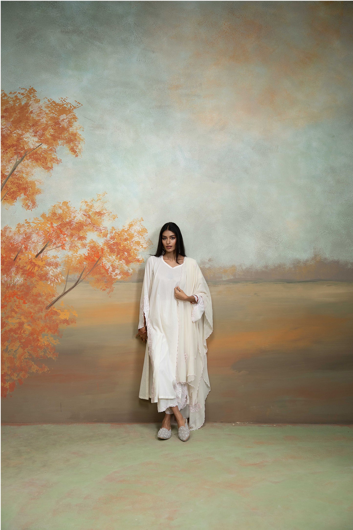 Ivory V-Flap Kurta Set