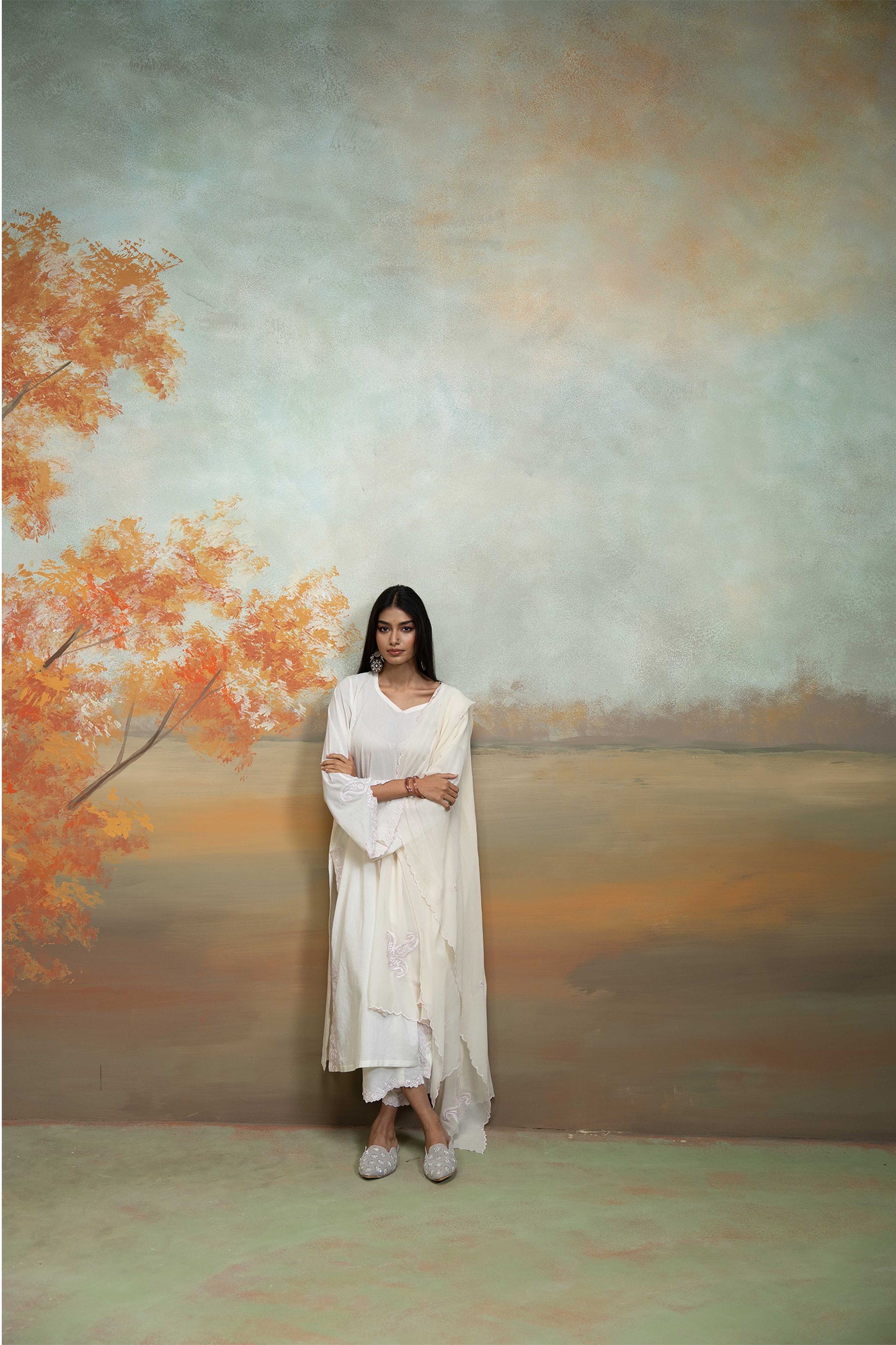 White Embroidered Slit Kurta Set