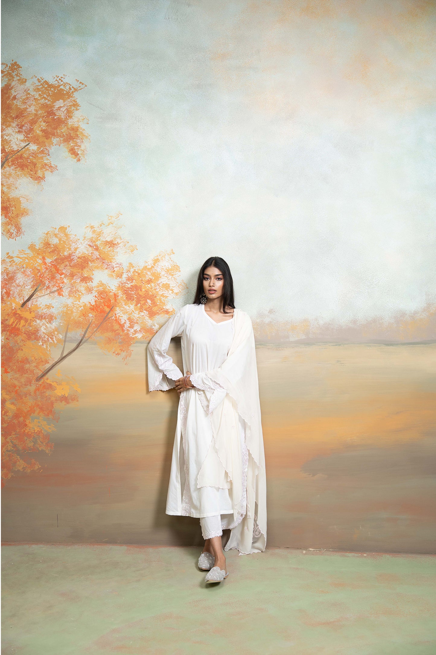 White Embroidered Slit Kurta Set