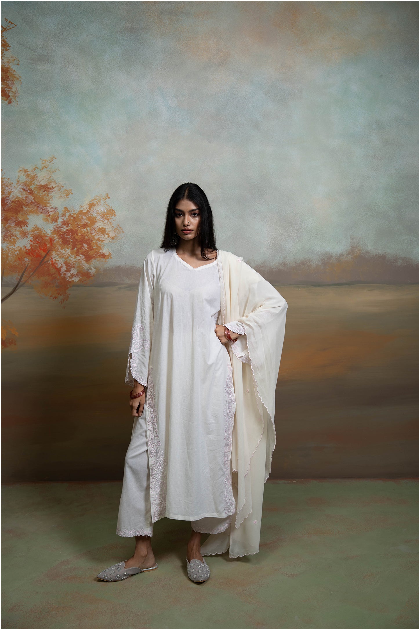 Ivory V-Flap Kurta Set