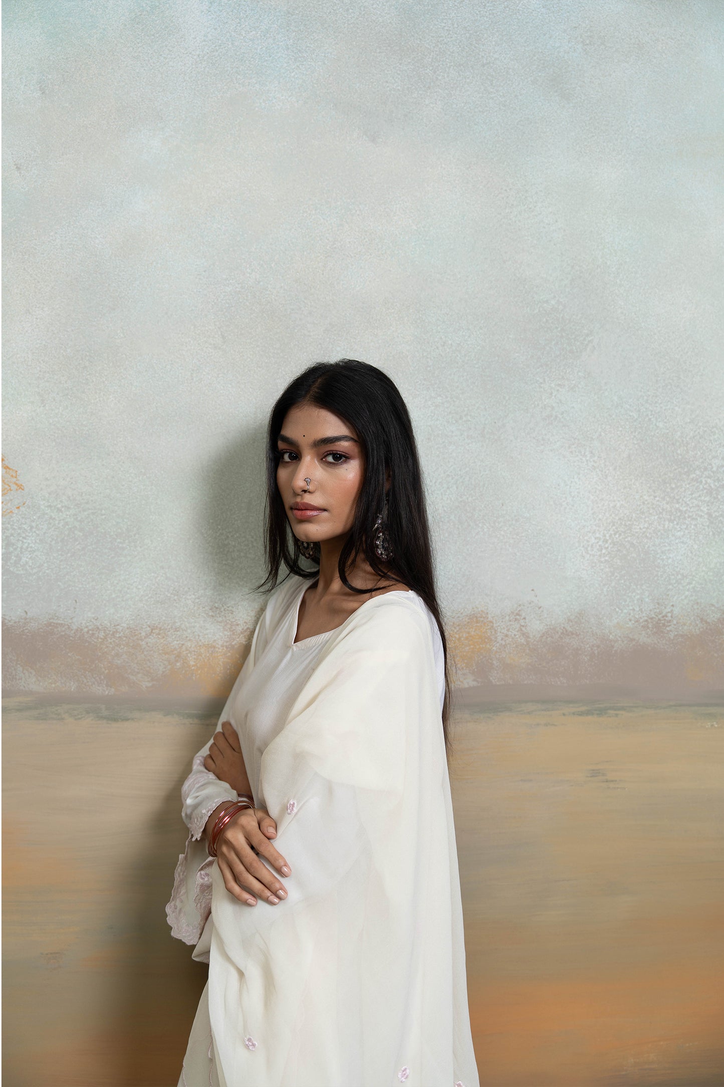 White Embroidered Slit Kurta Set