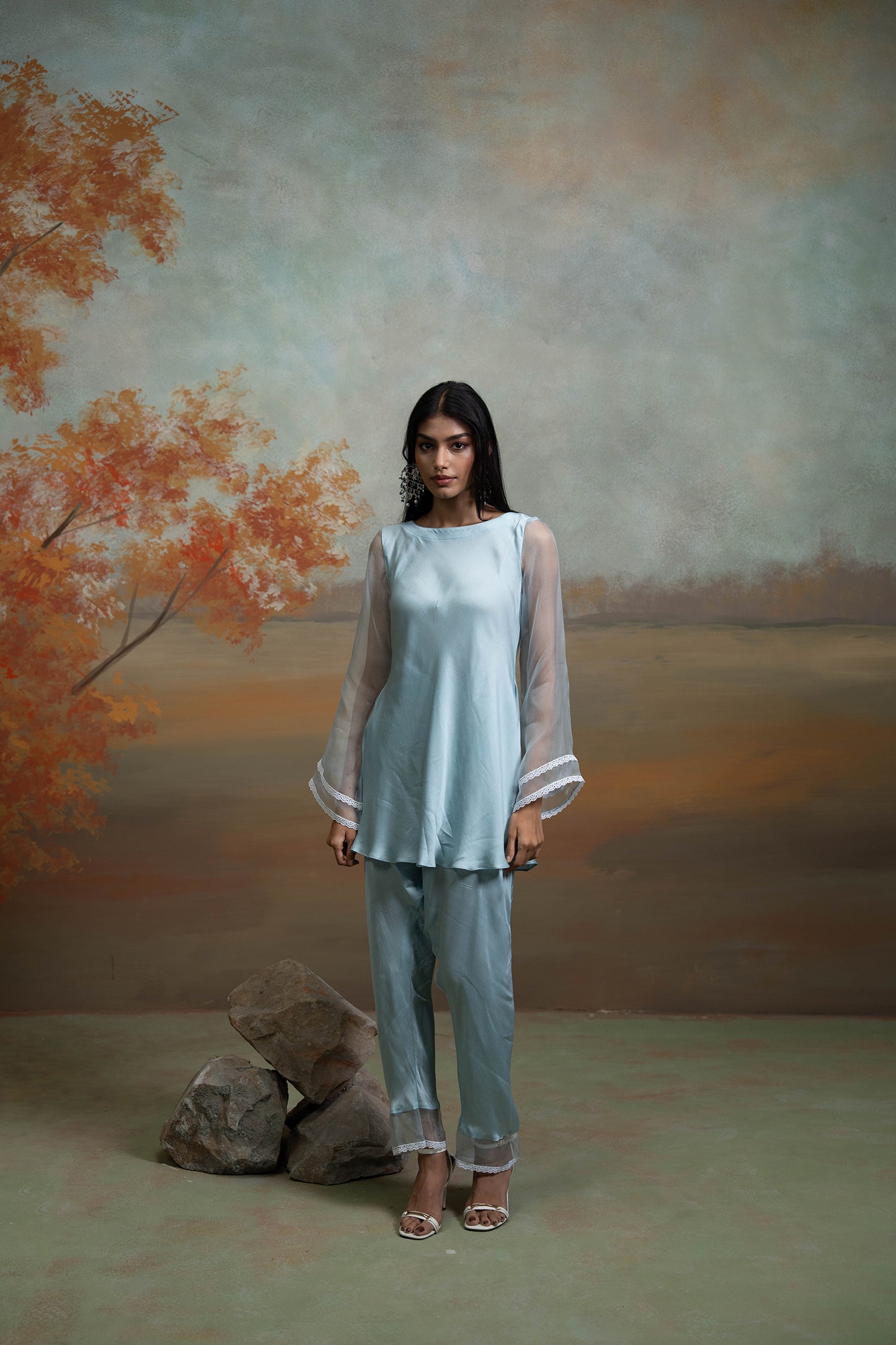 Powder Blue Organza Peplum Set