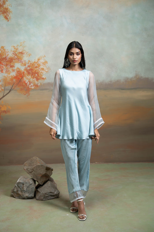 Powder Blue Organza Peplum Set