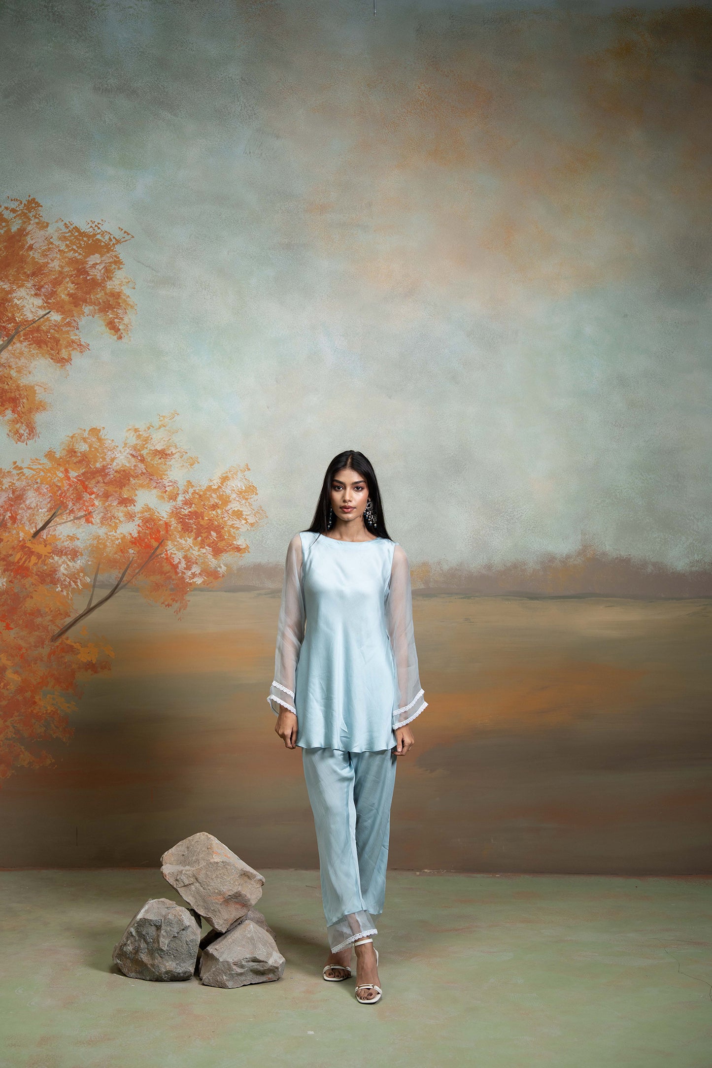 Powder Blue Organza Peplum Set