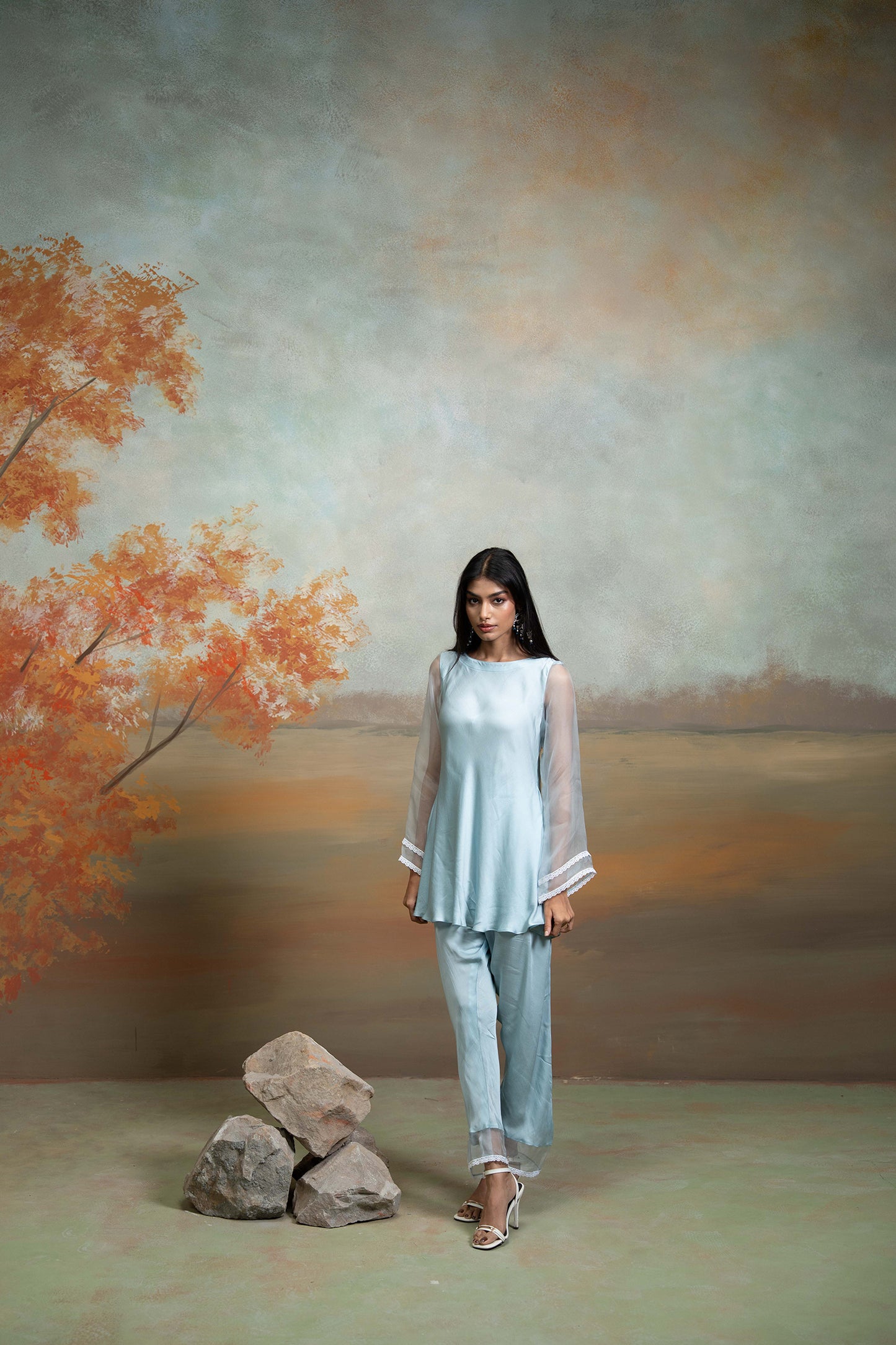 Powder Blue Organza Peplum Set