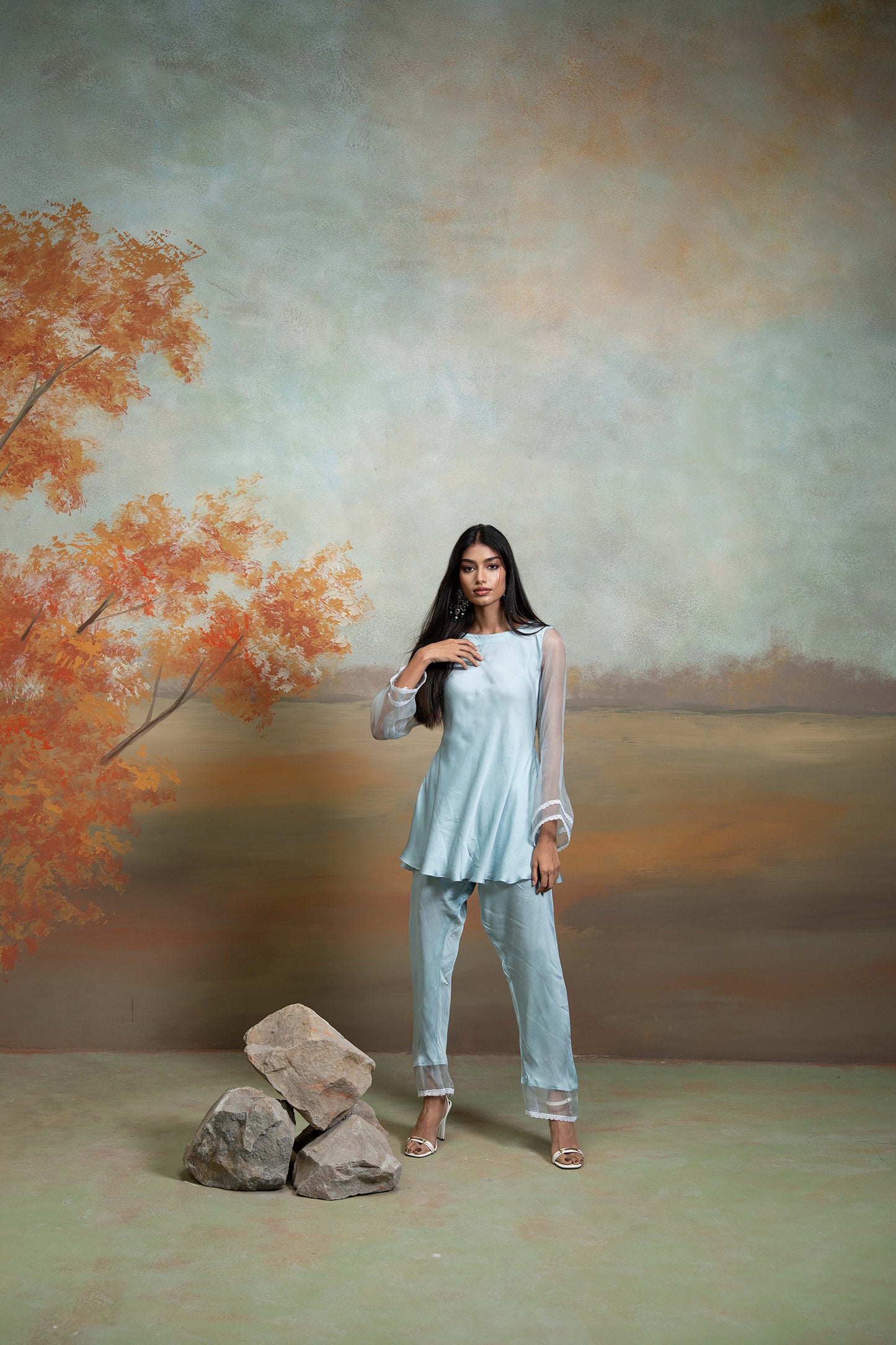 Powder Blue Organza Peplum Set