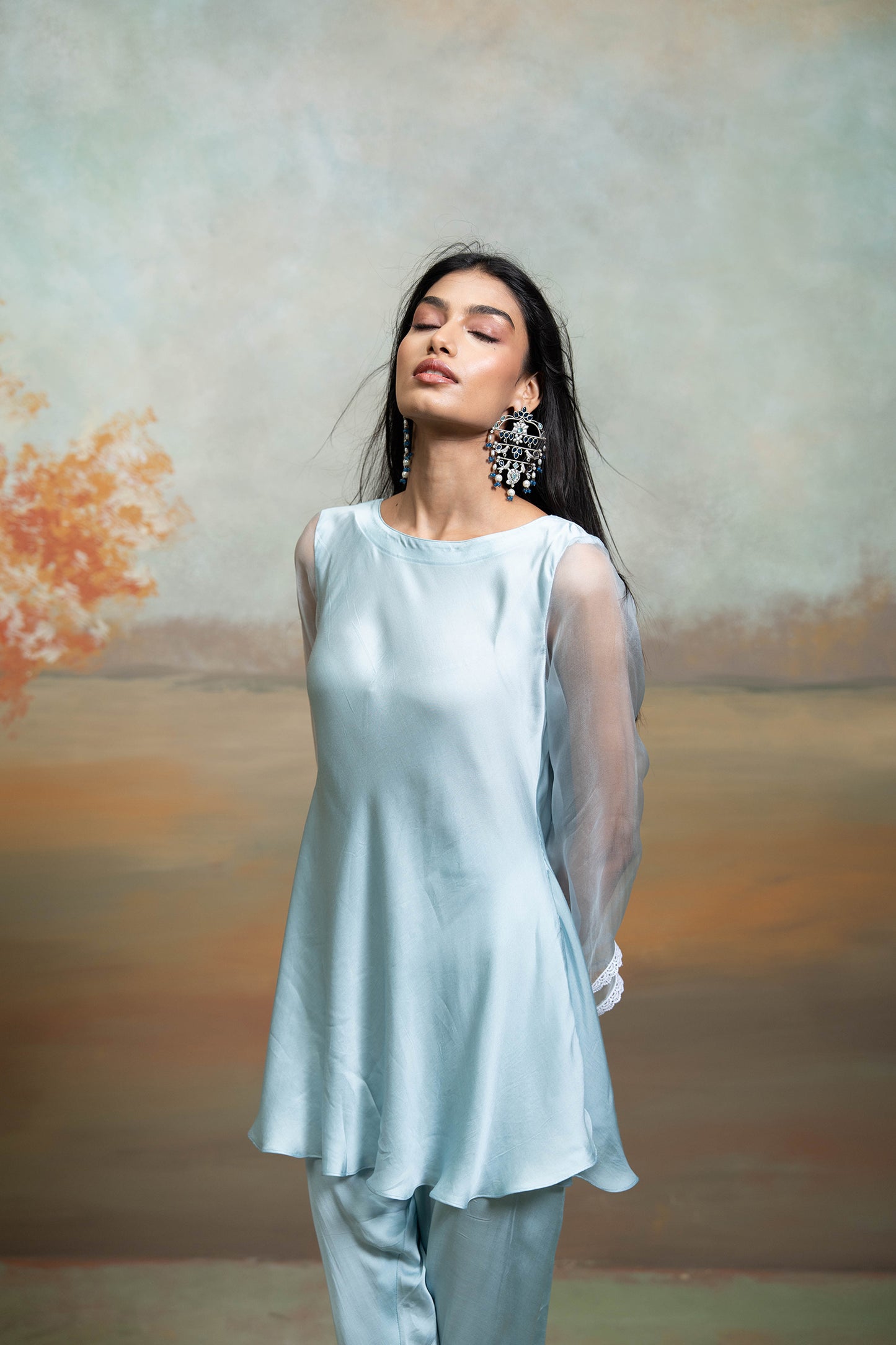 Powder Blue Organza Peplum Set