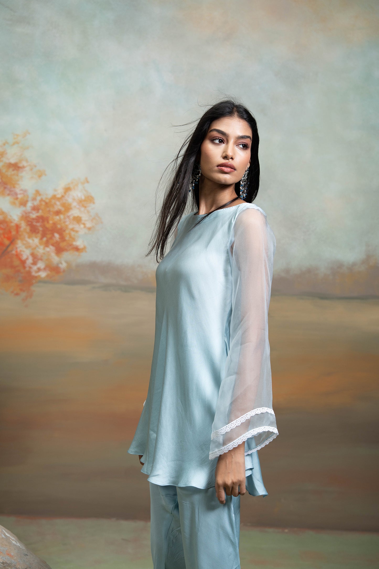 Powder Blue Organza Peplum Set