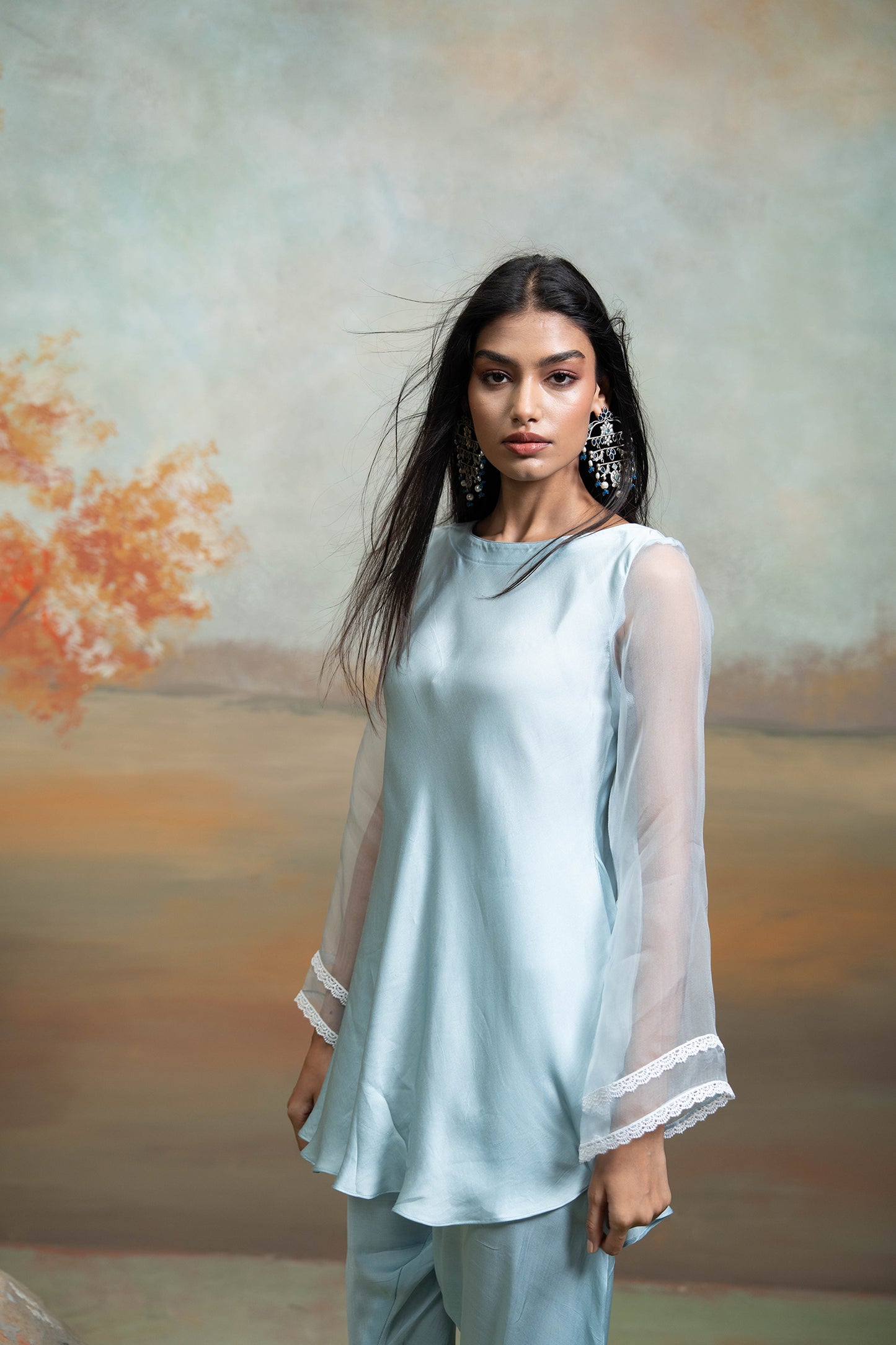 Powder Blue Organza Peplum Set