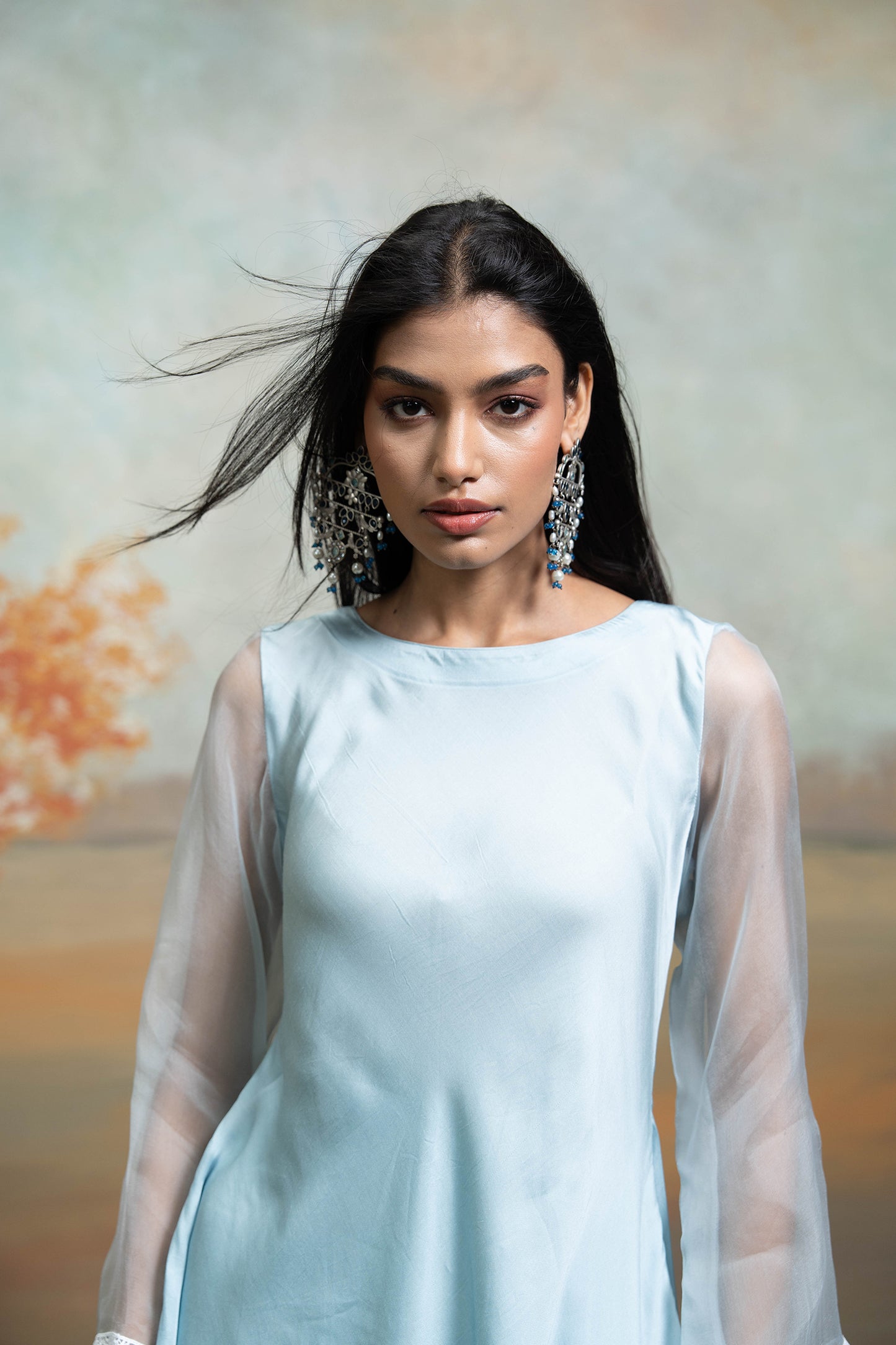 Powder Blue Organza Peplum Set