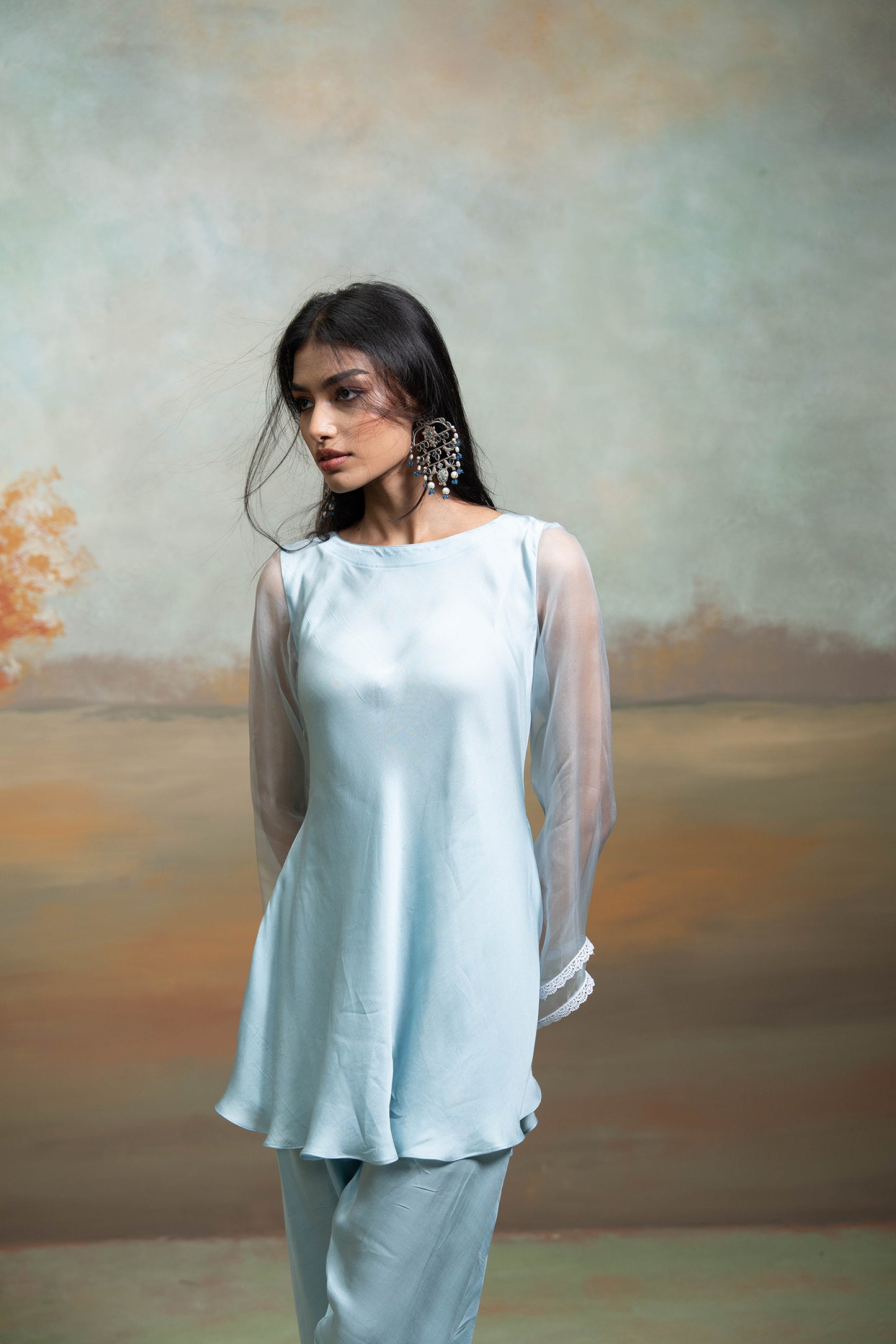 Powder Blue Organza Peplum Set