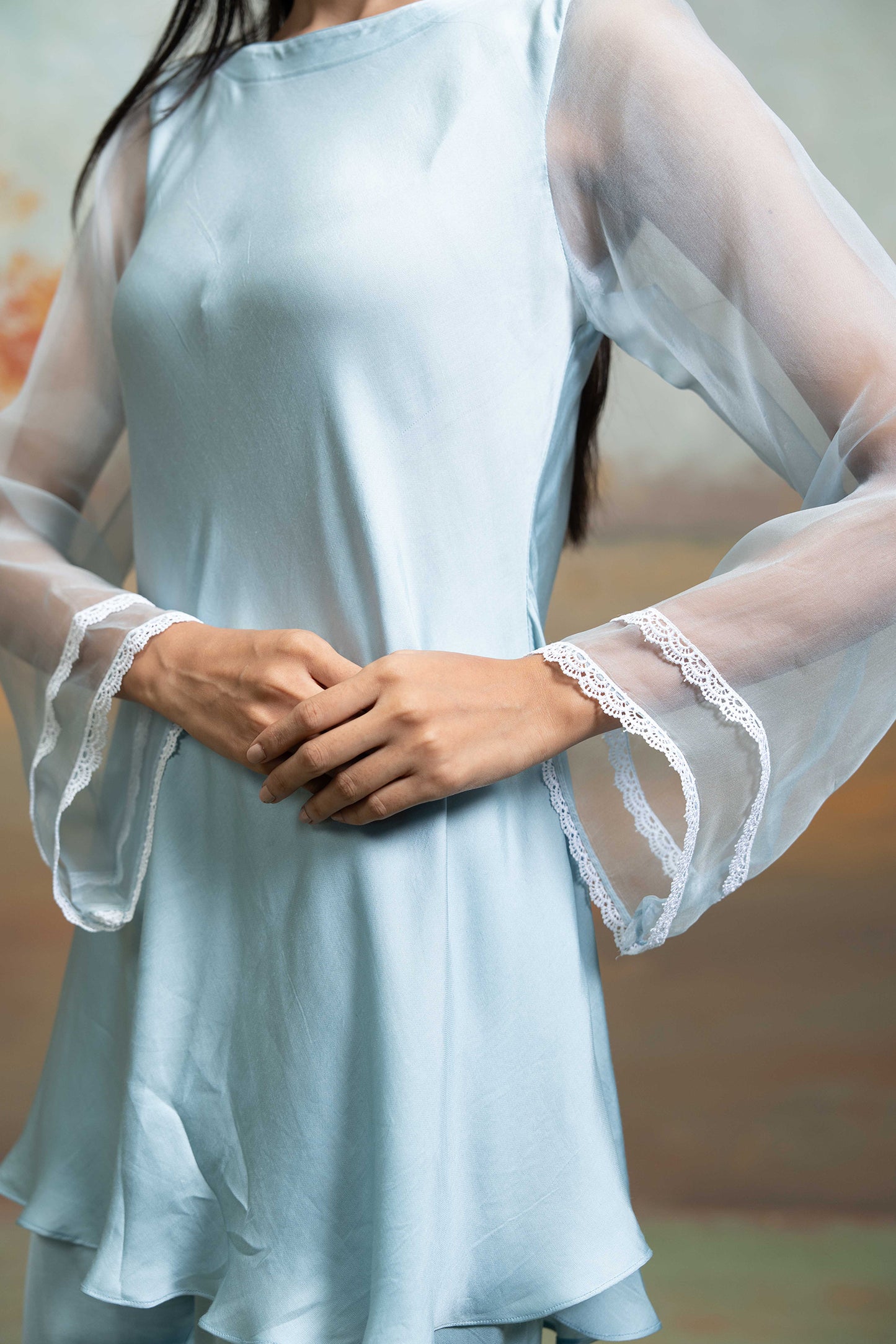 Powder Blue Organza Peplum Set