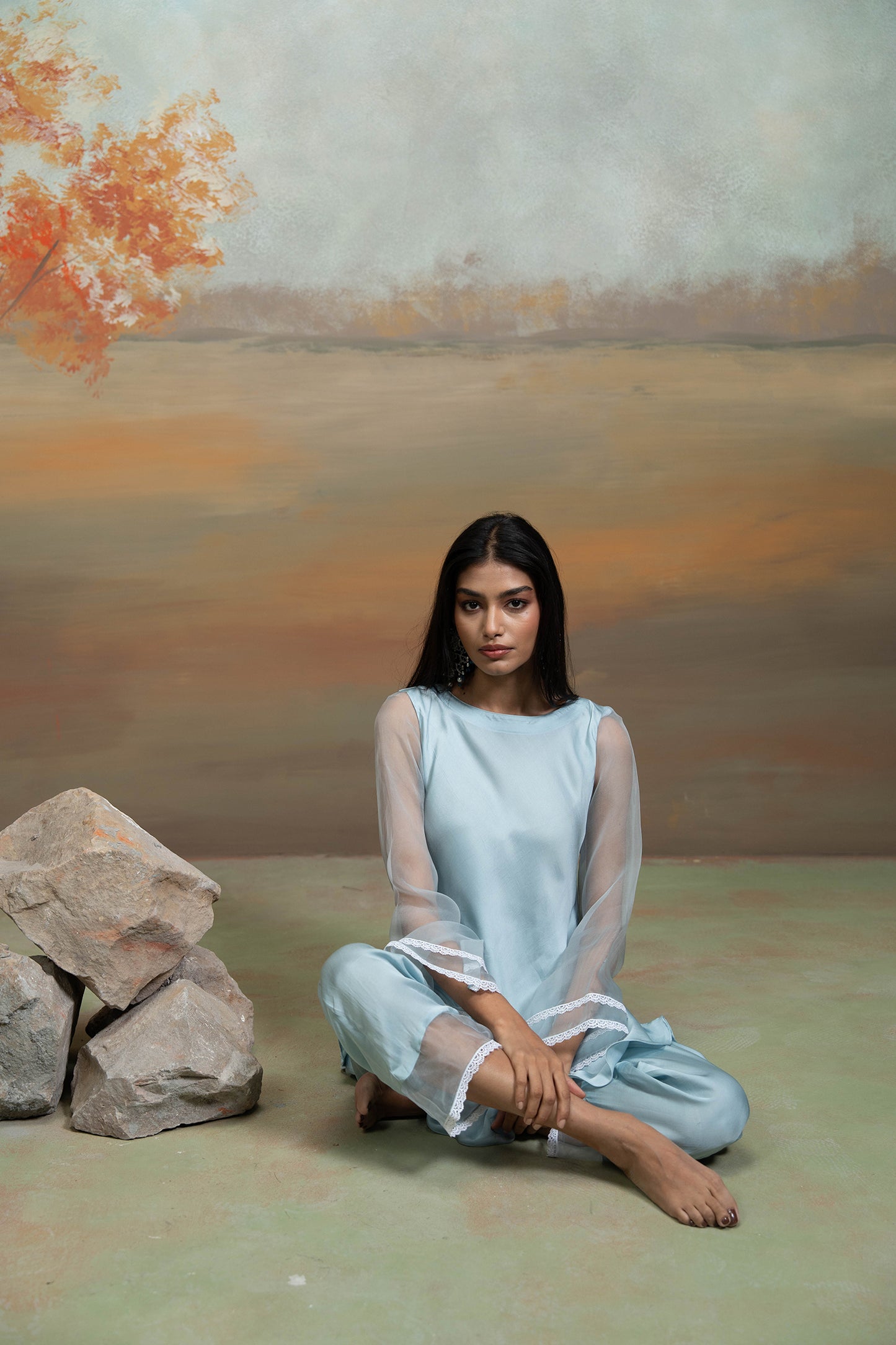 Powder Blue Organza Peplum Set