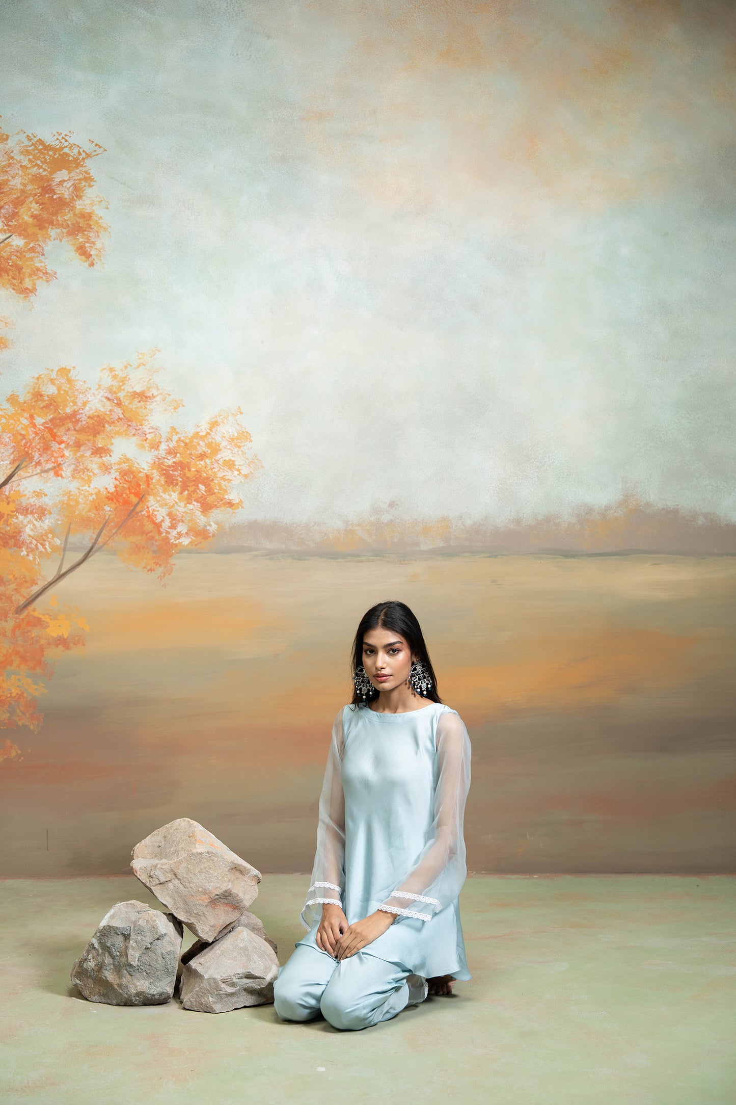 Powder Blue Organza Peplum Set
