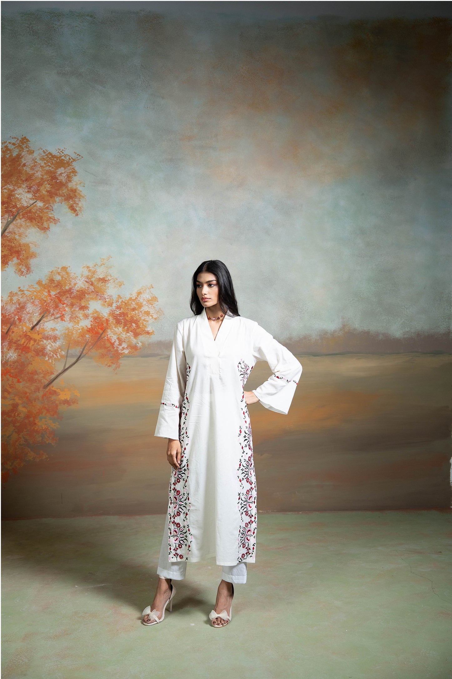 Ivory V-Flap Kurta Set