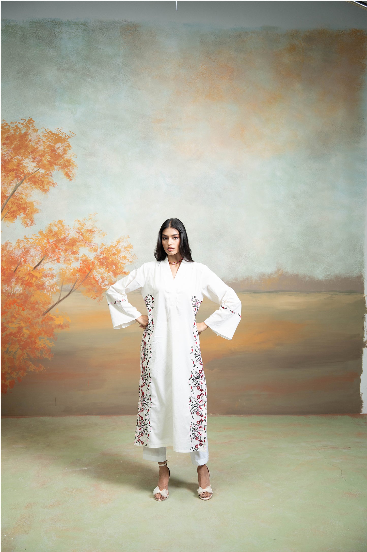 Ivory V-Flap Kurta Set