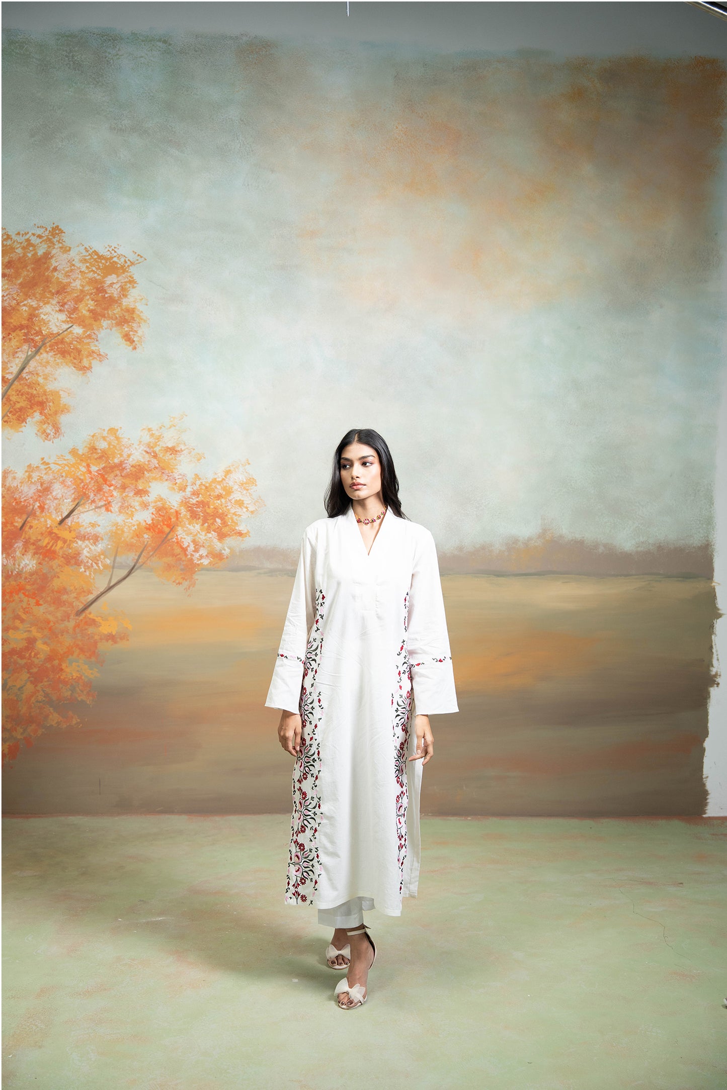 Ivory V-Flap Kurta Set