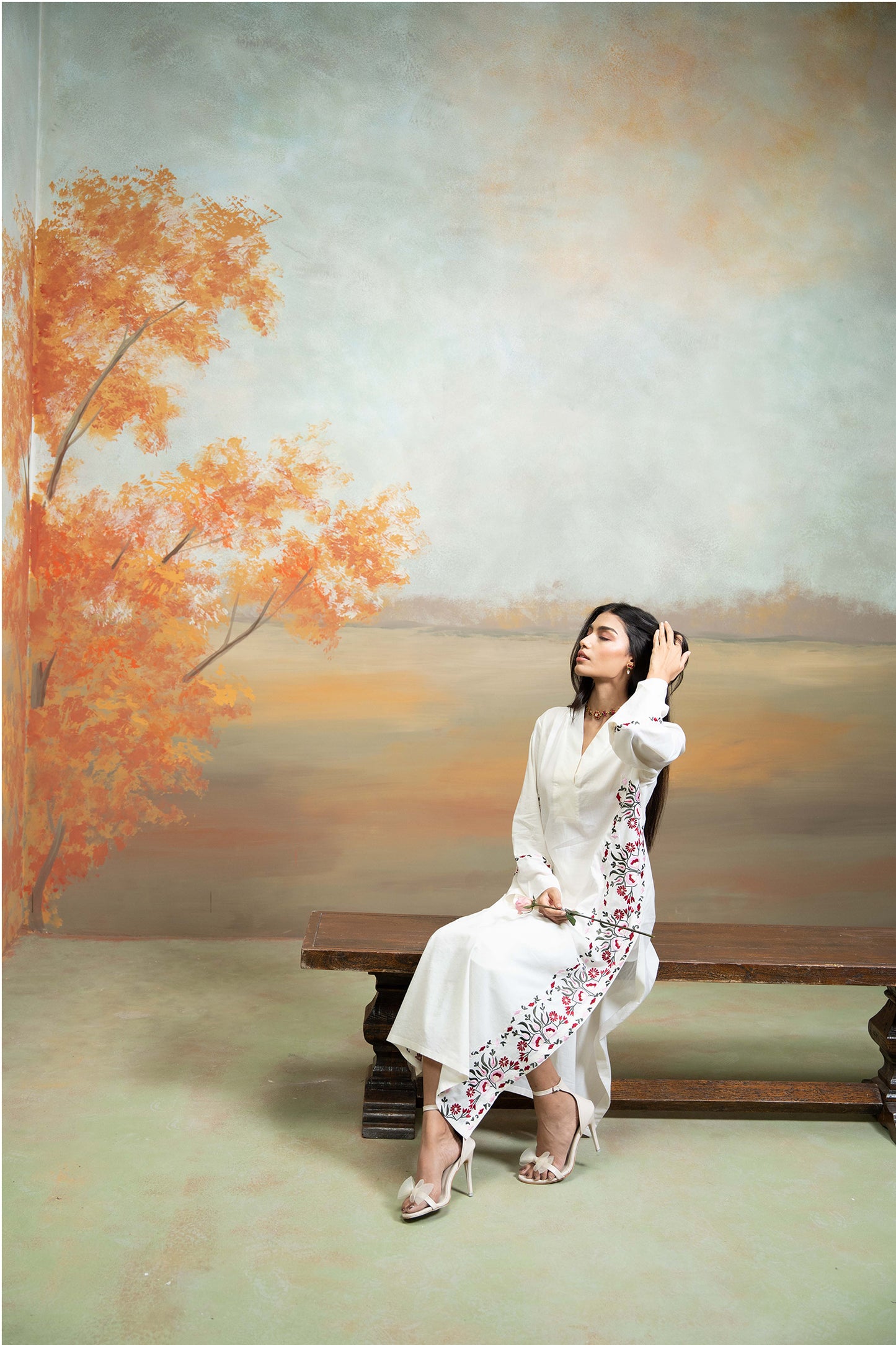 Ivory V-Flap Kurta Set