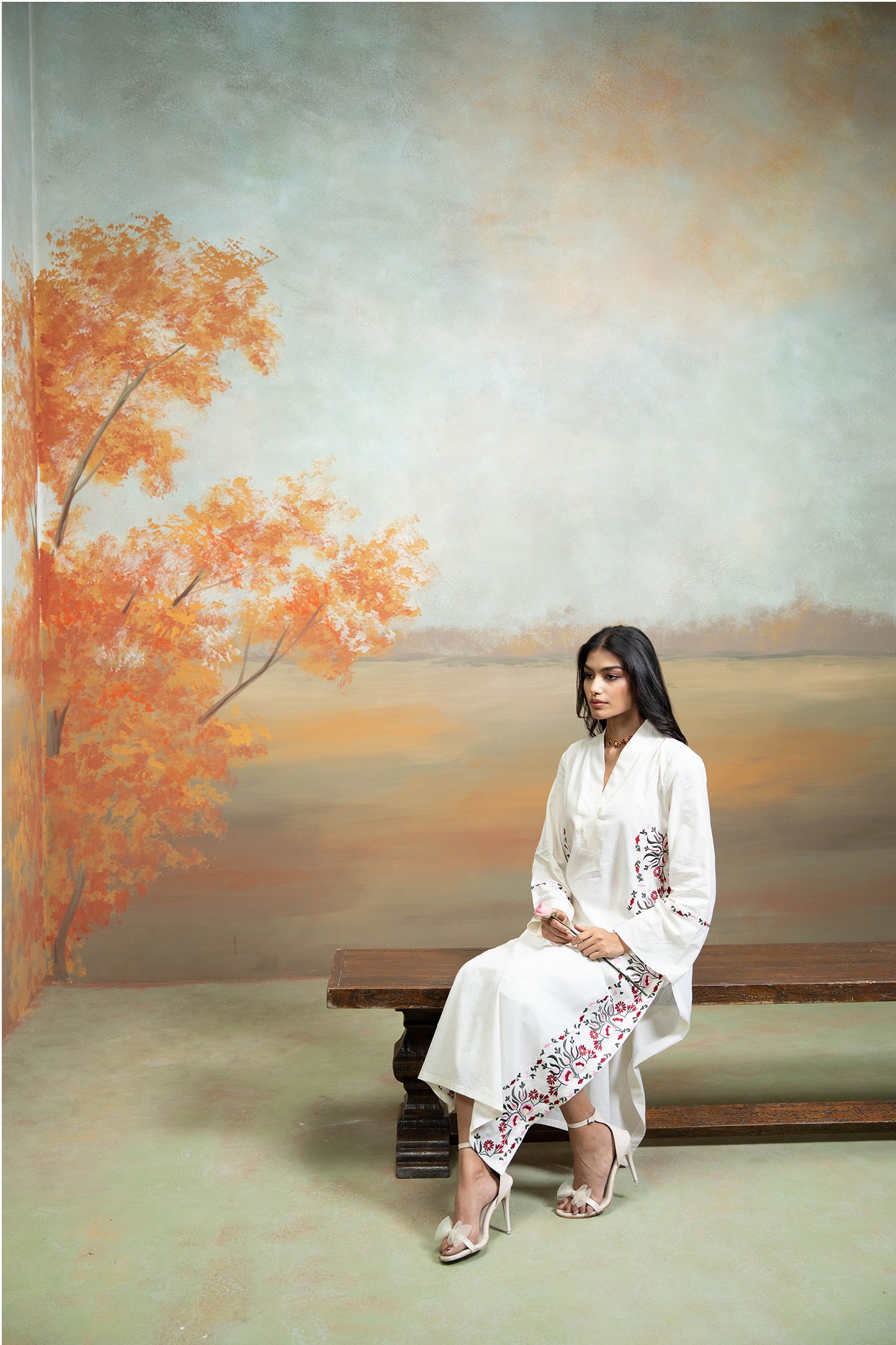 Ivory V-Flap Kurta Set