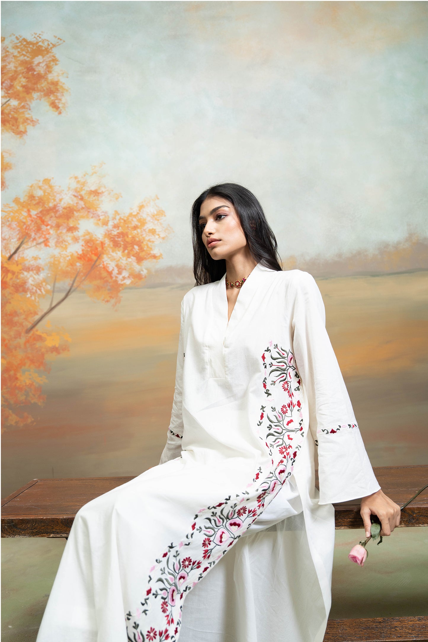 Ivory V-Flap Kurta Set