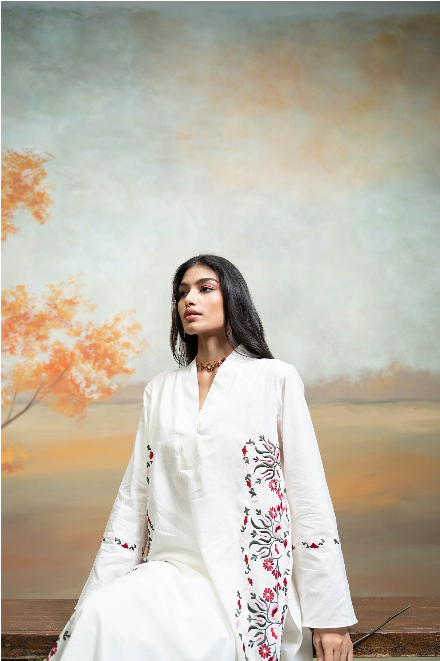 Ivory V-Flap Kurta Set