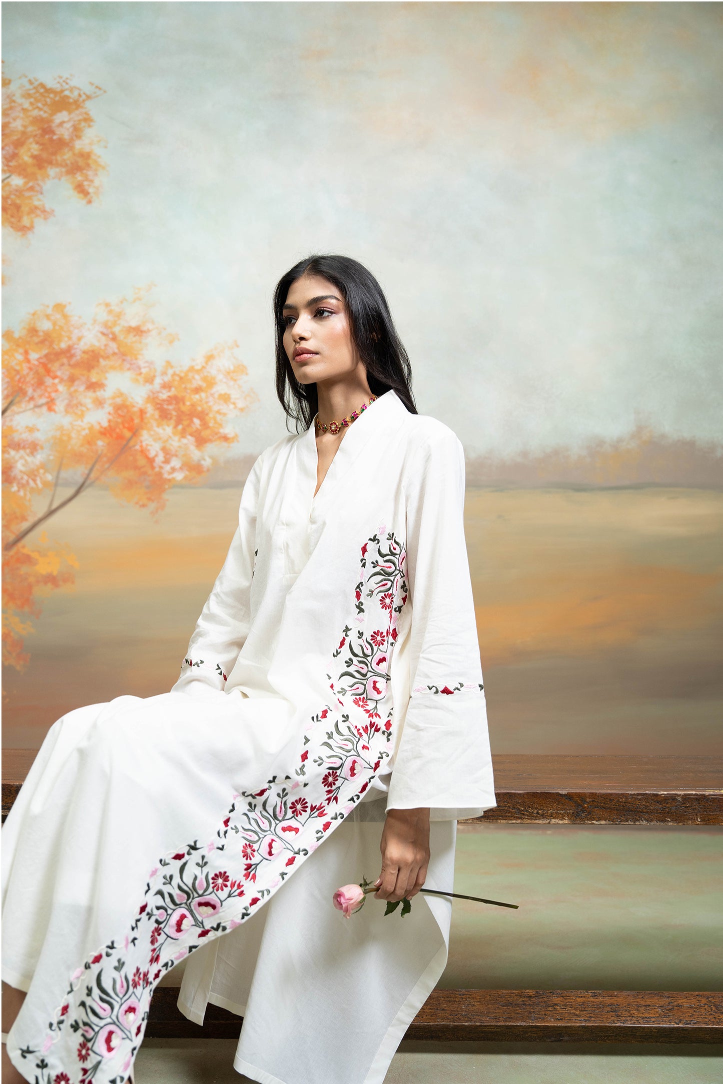 Ivory V-Flap Kurta Set