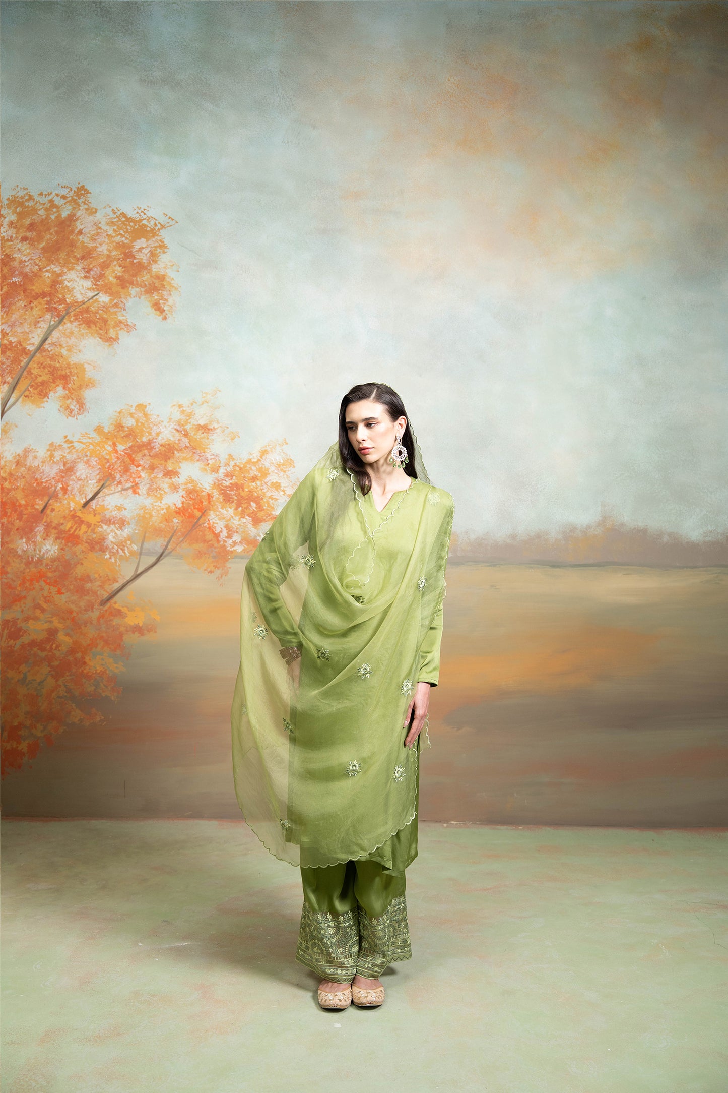 Emerald Organza Kurta Set