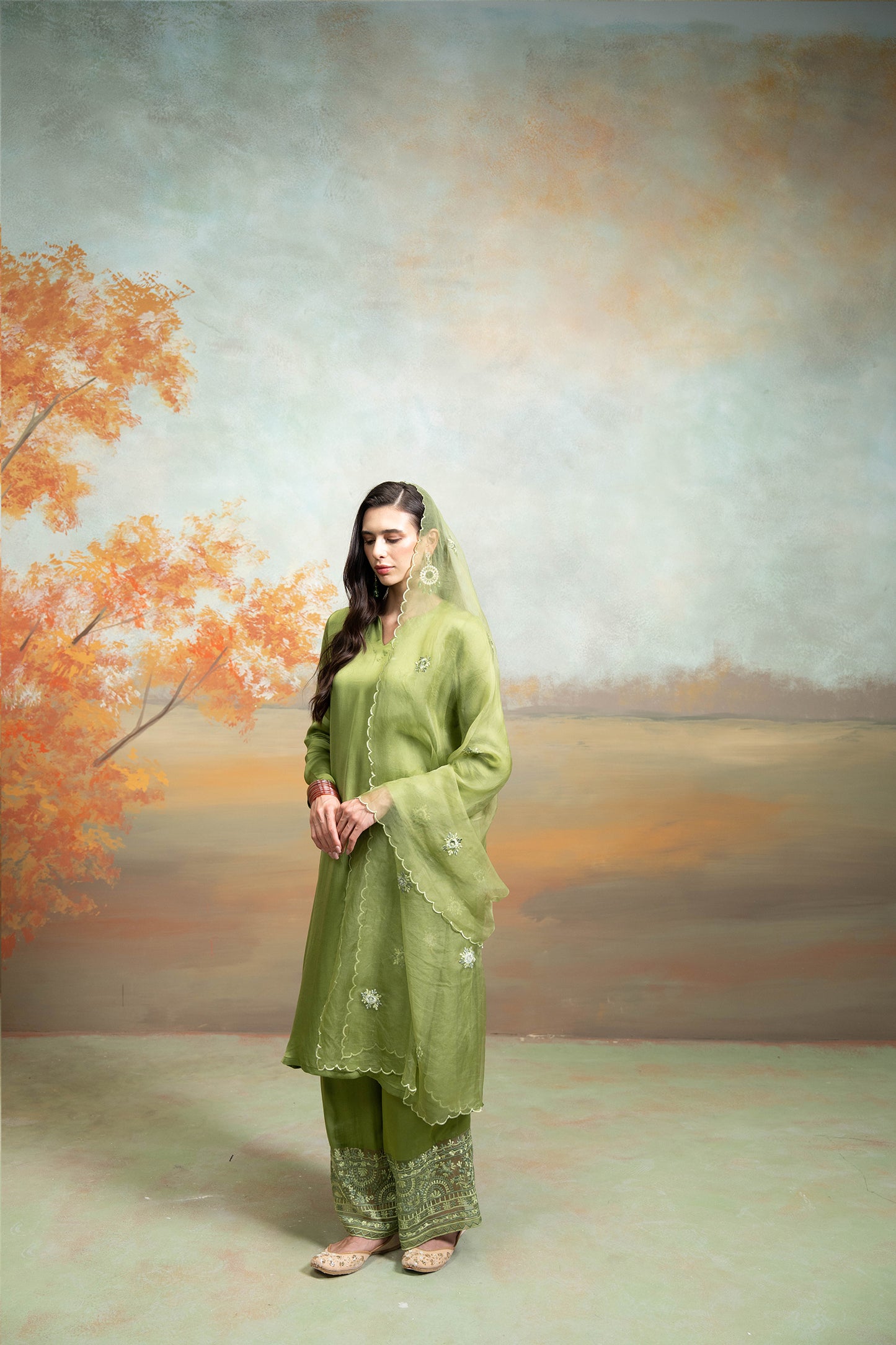 Emerald Organza Kurta Set