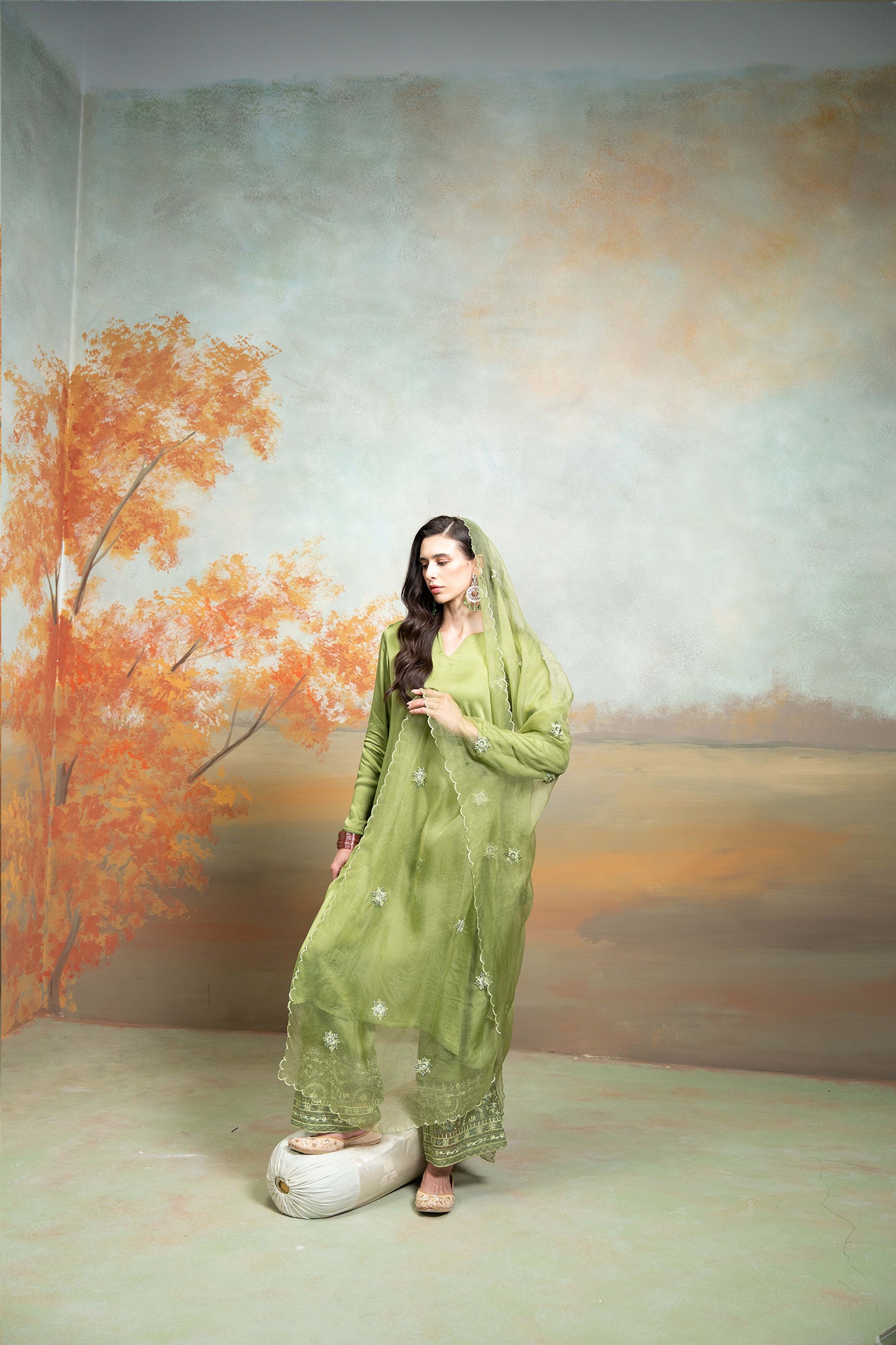 Emerald Organza Kurta Set