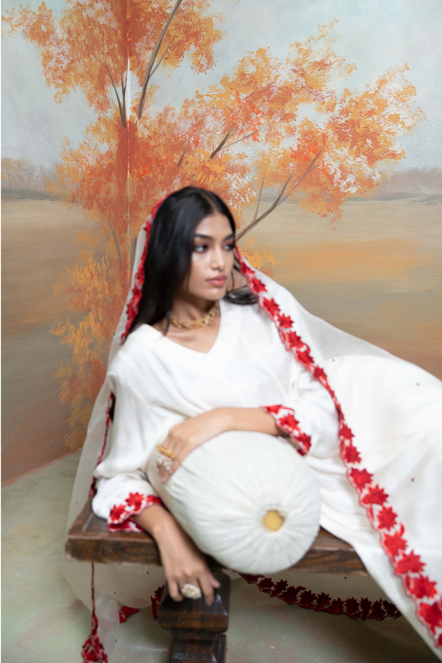 Ivory Floral Anarkali Set