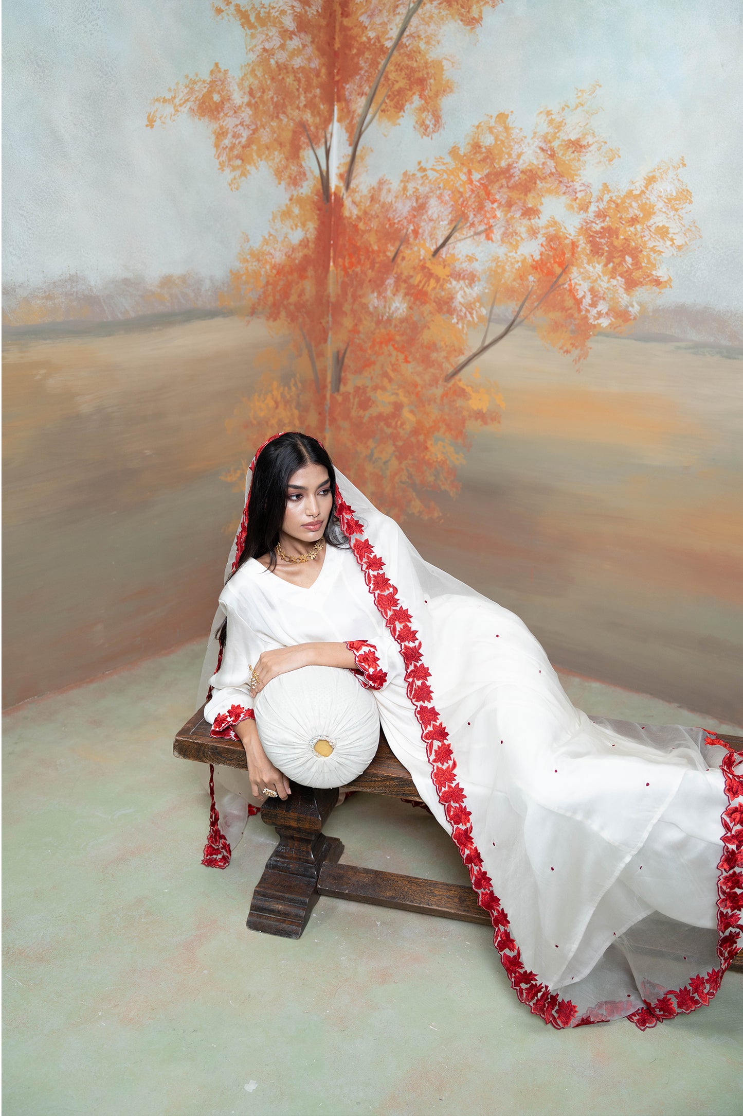 Ivory Floral Anarkali Set