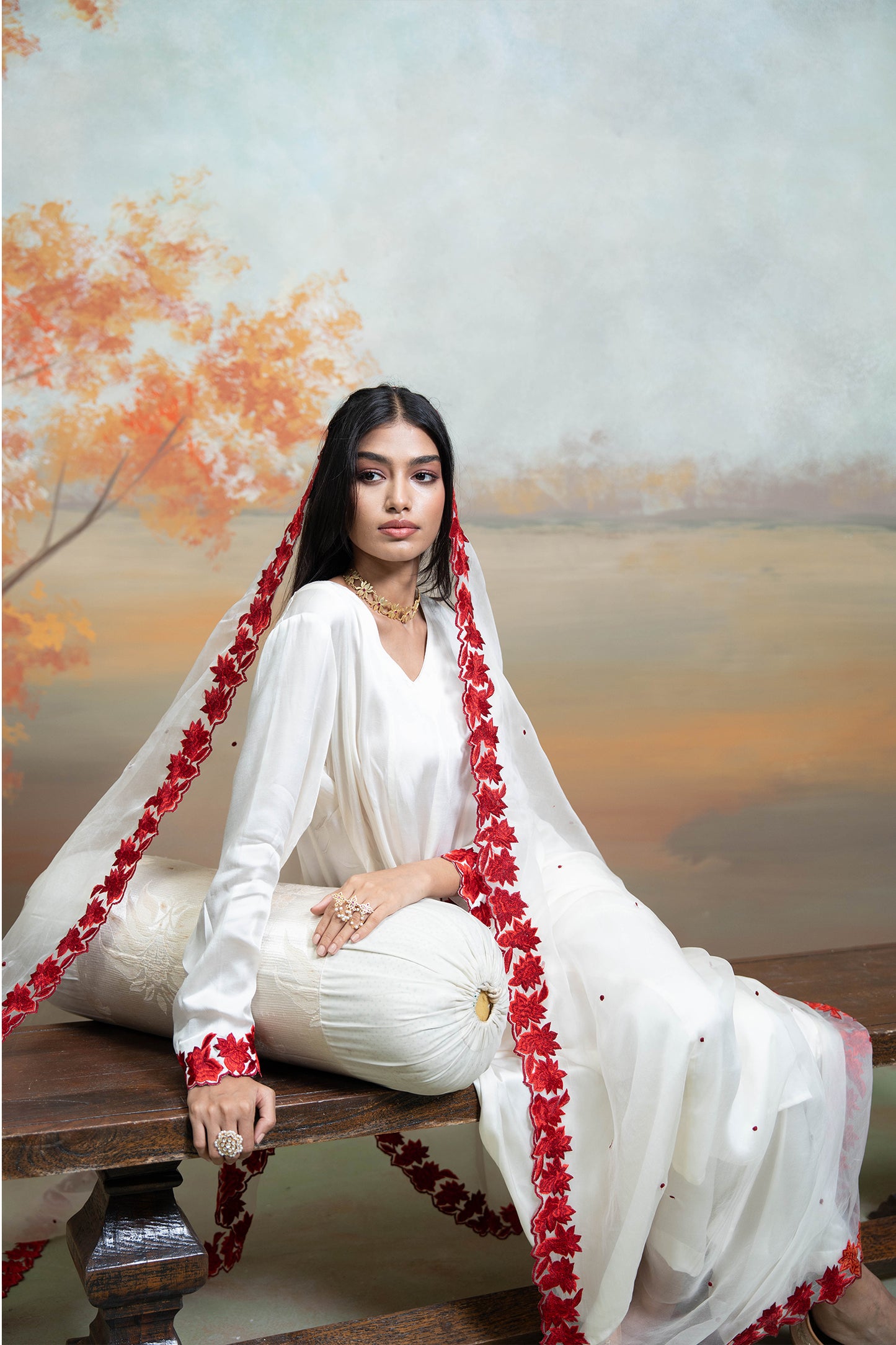Ivory Floral Anarkali Set
