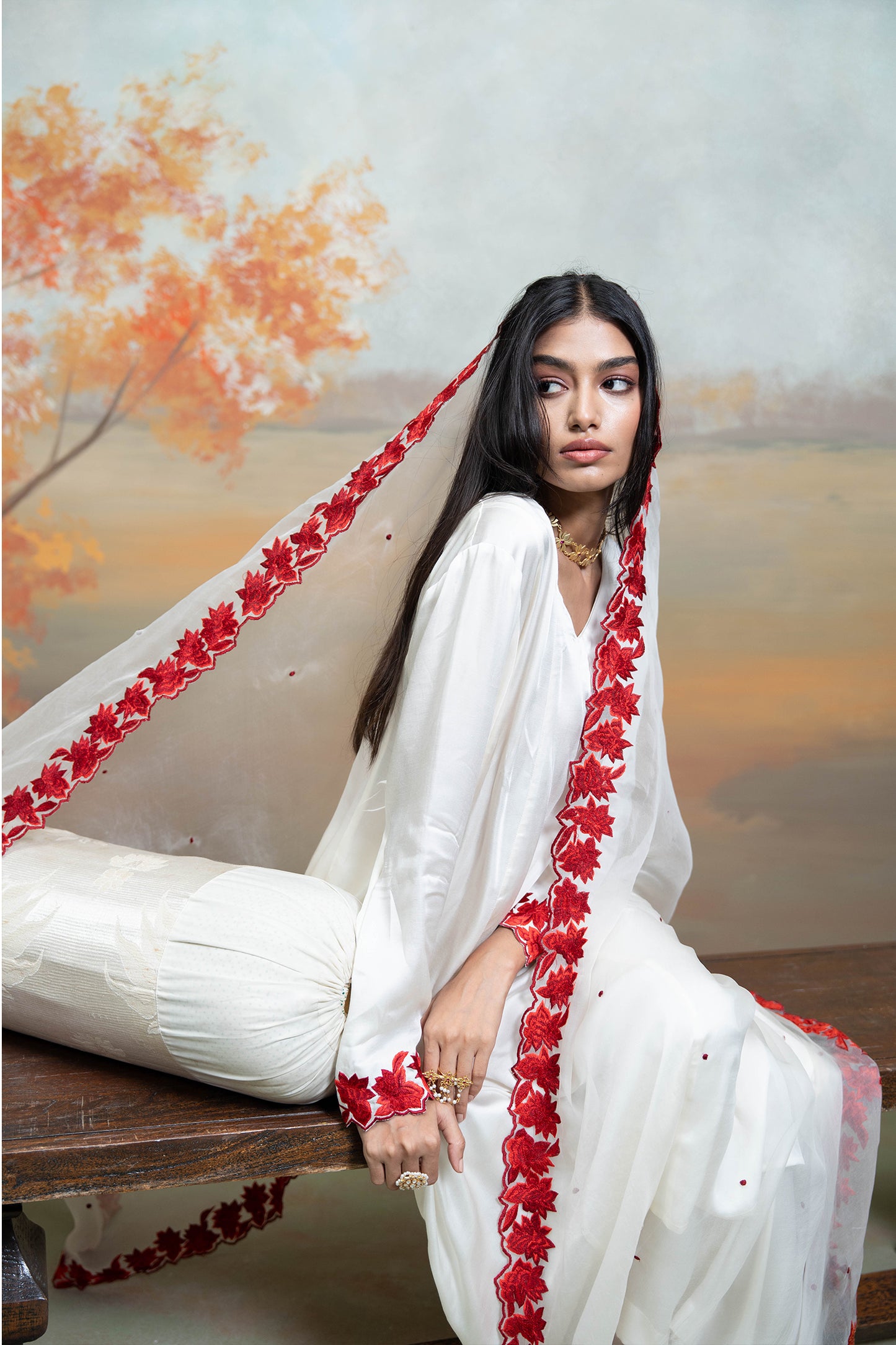 Ivory Floral Anarkali Set