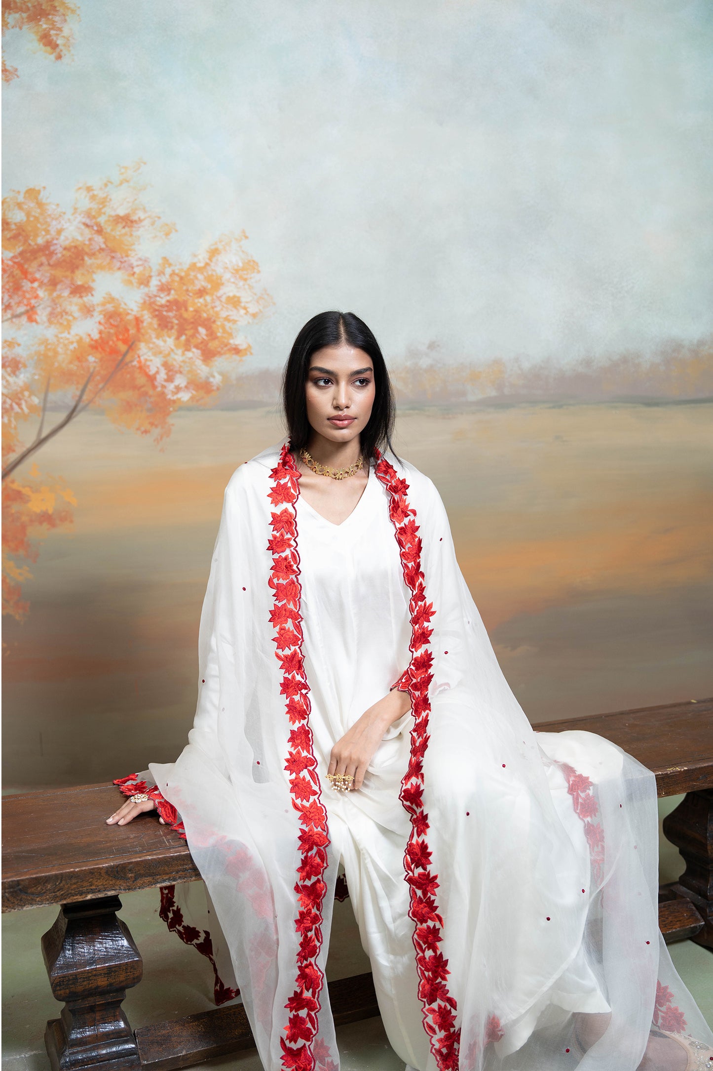 Ivory Floral Anarkali Set