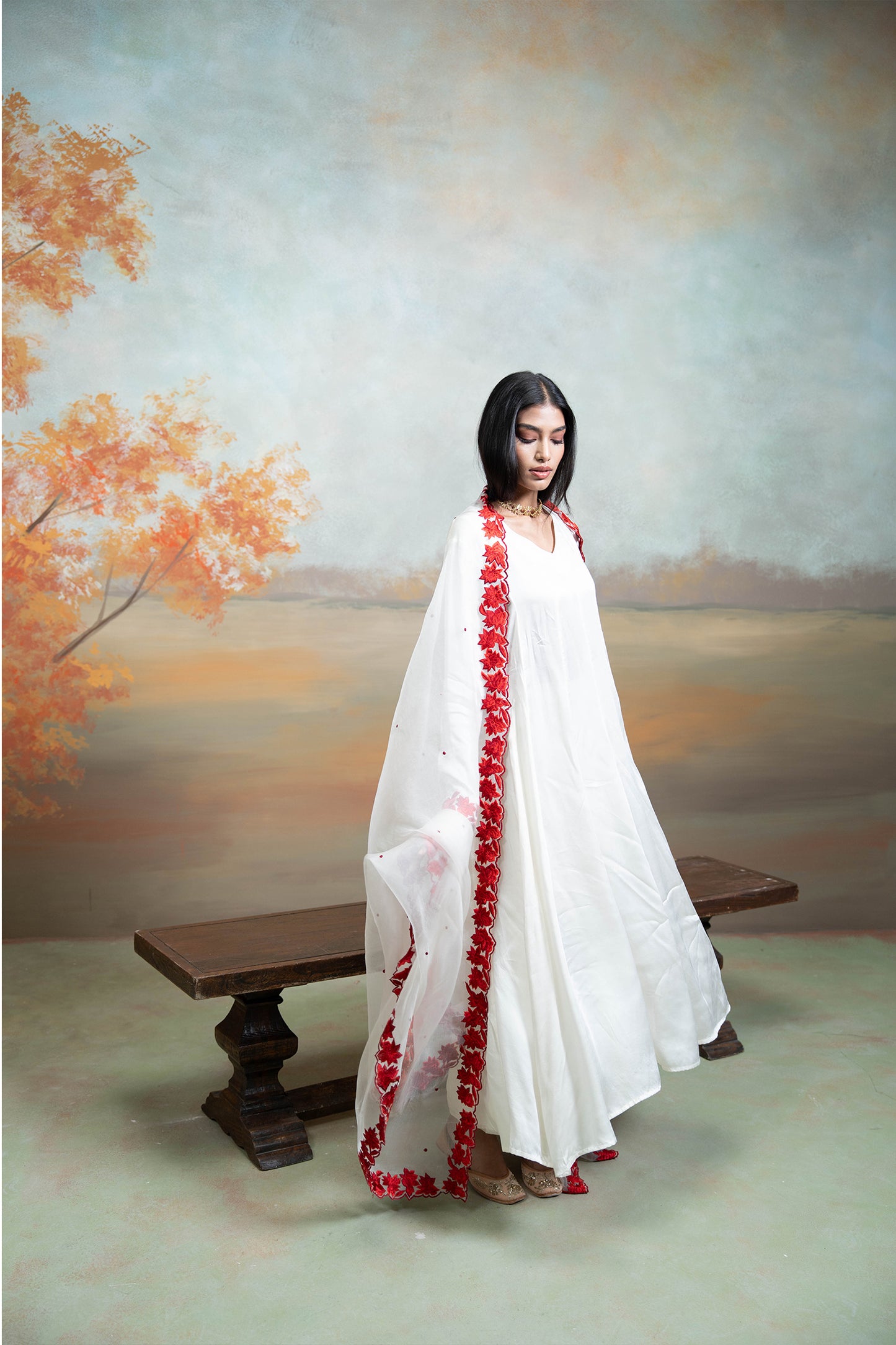 Ivory Floral Anarkali Set