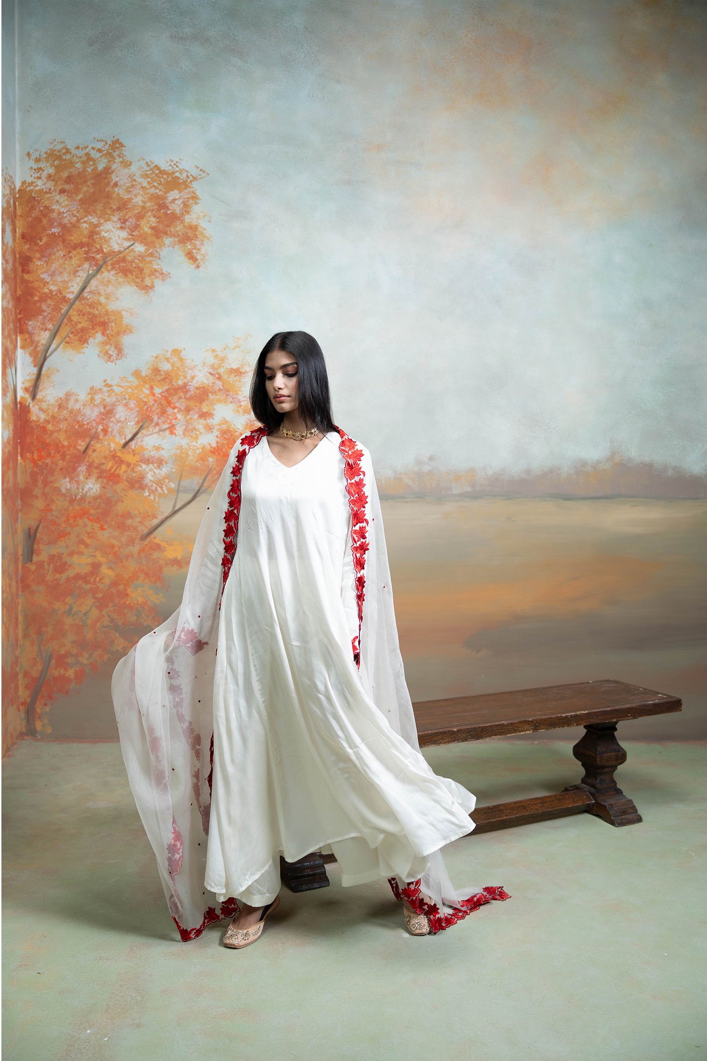 Ivory Floral Anarkali Set