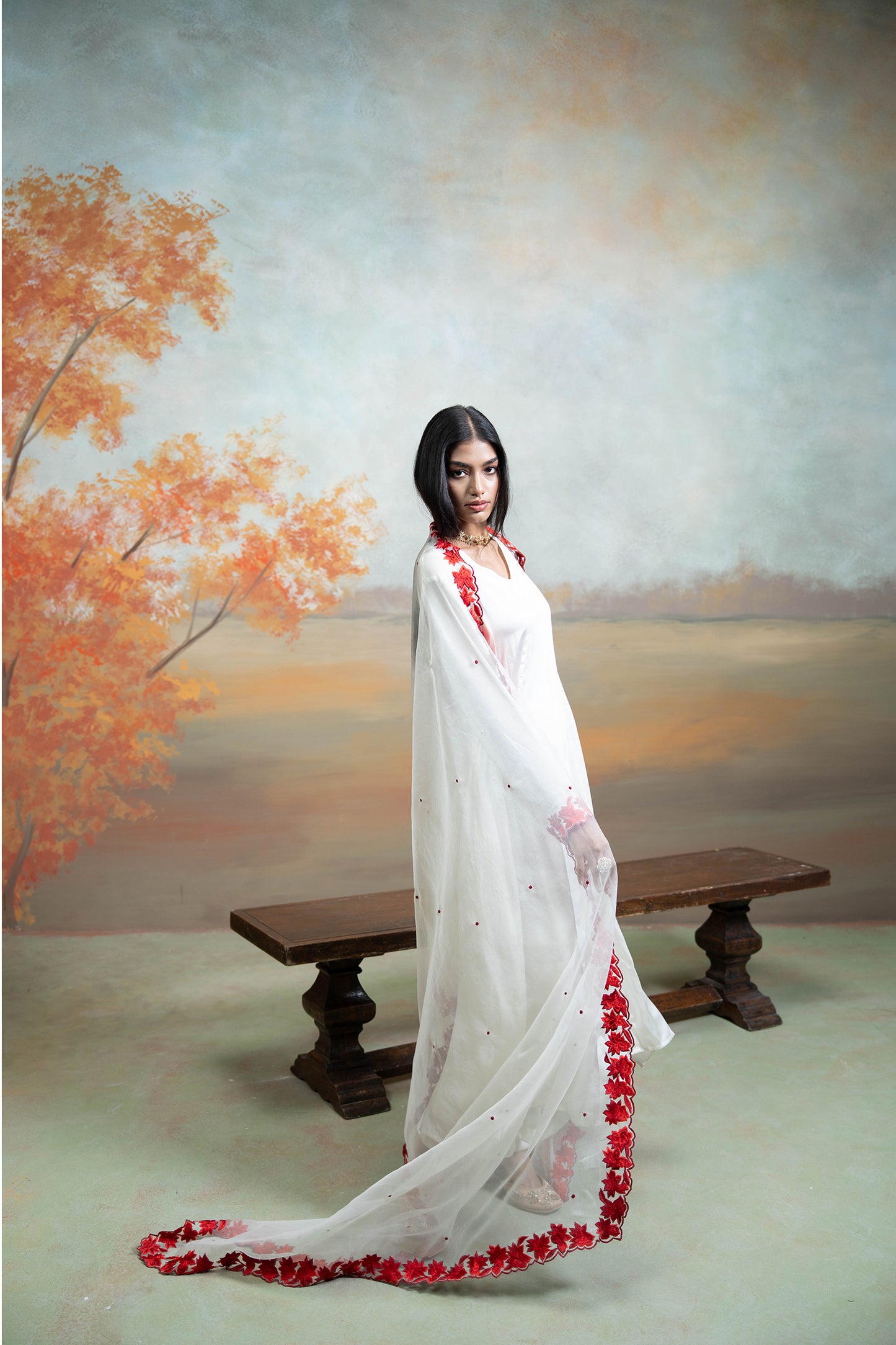 Ivory Floral Anarkali Set