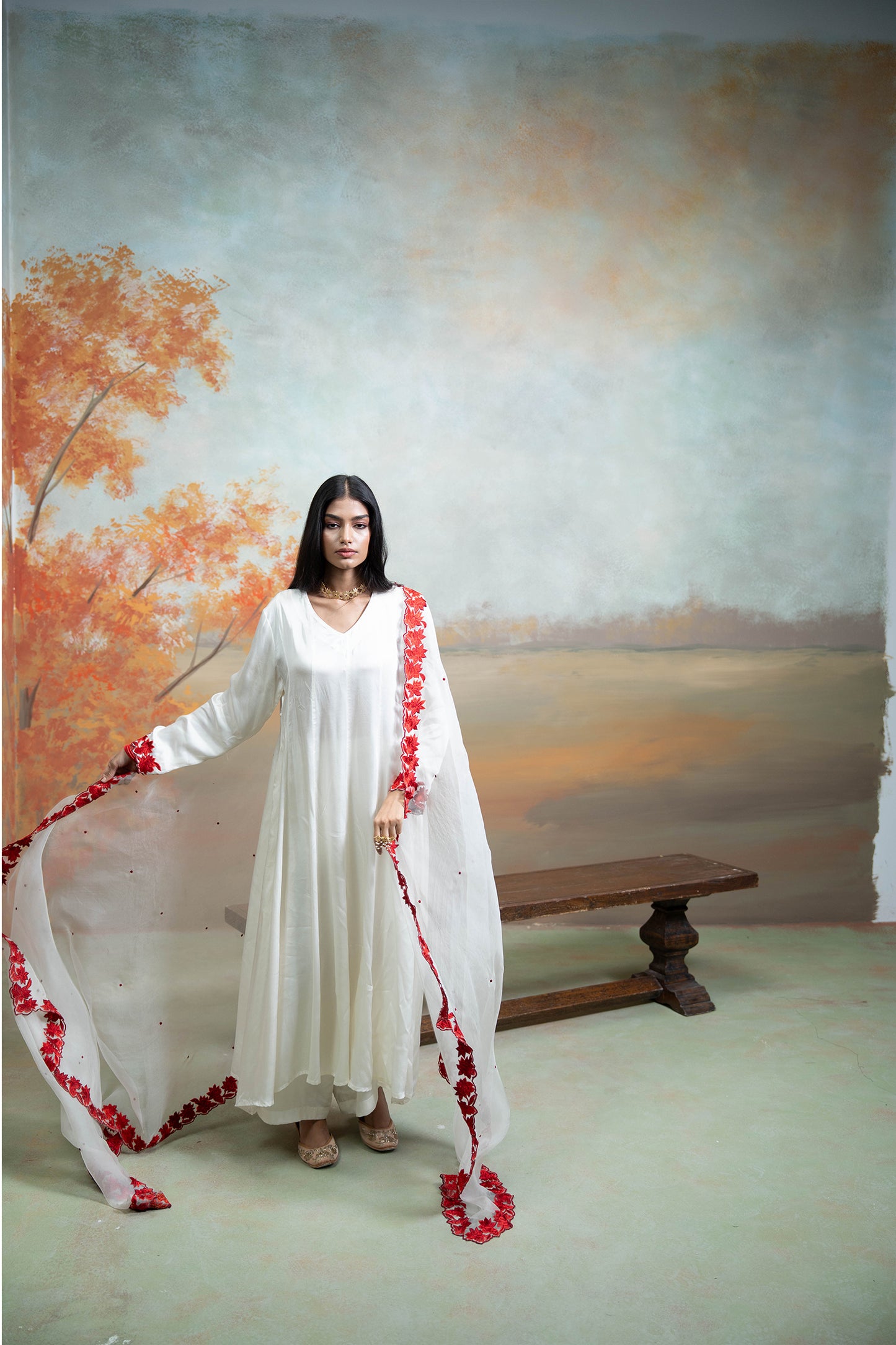 Ivory Floral Anarkali Set