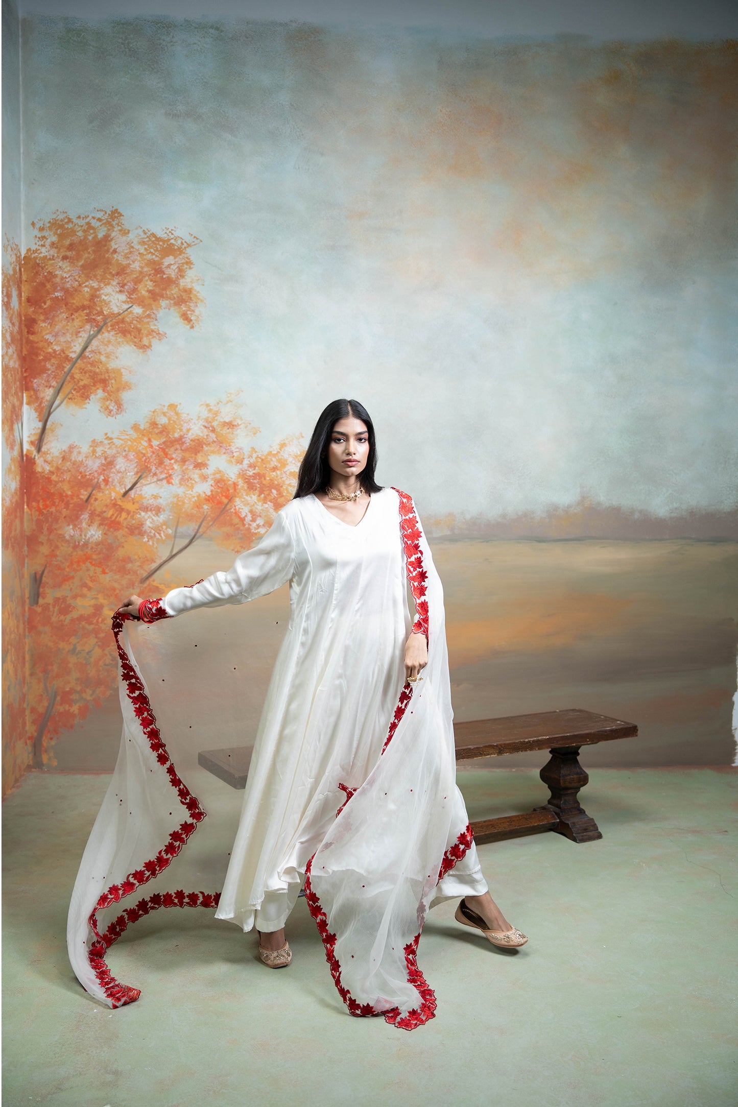 Ivory Floral Anarkali Set